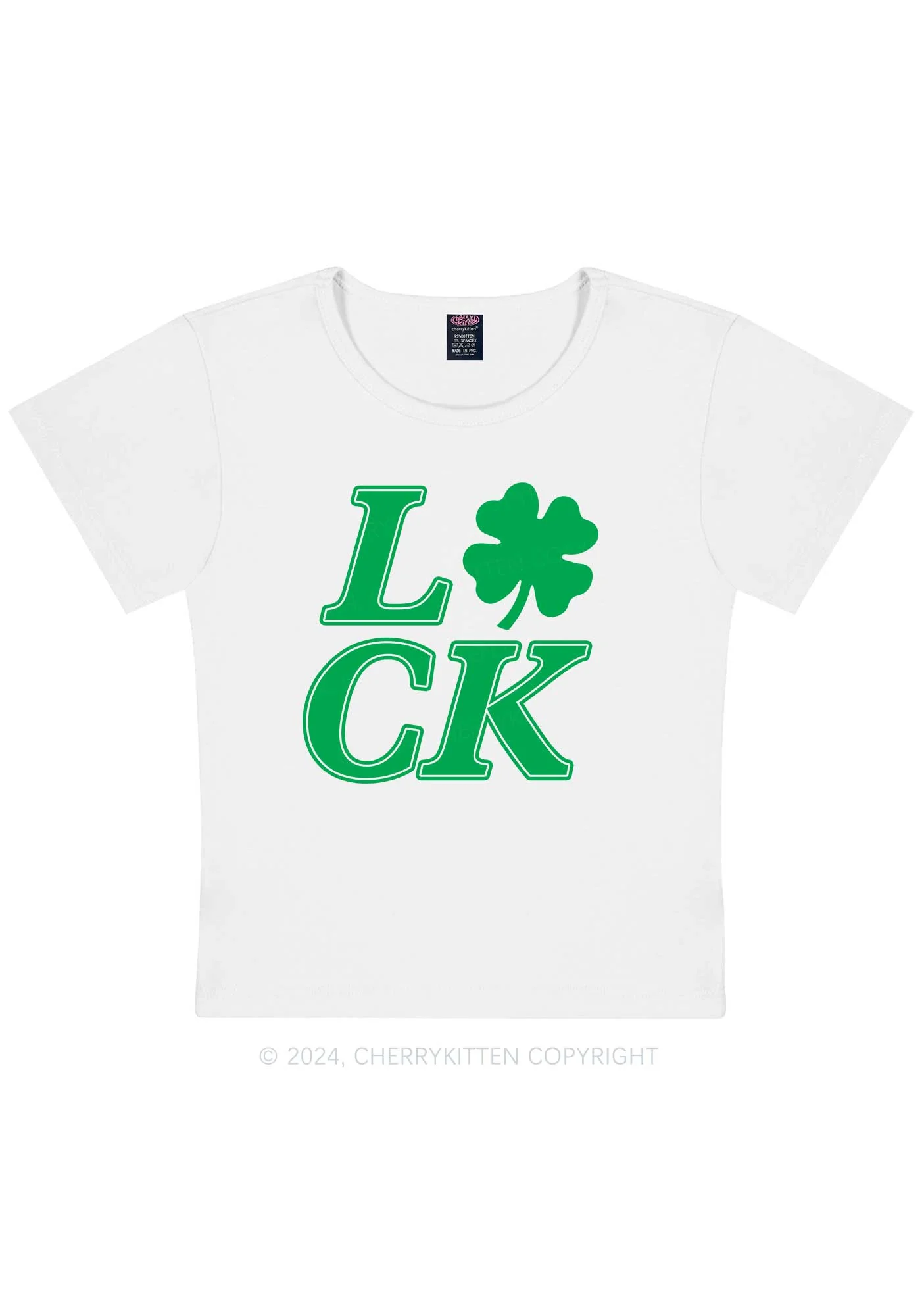 Lucky Clover St Patricks Y2K Baby Tee Cherrykitten - Image 4