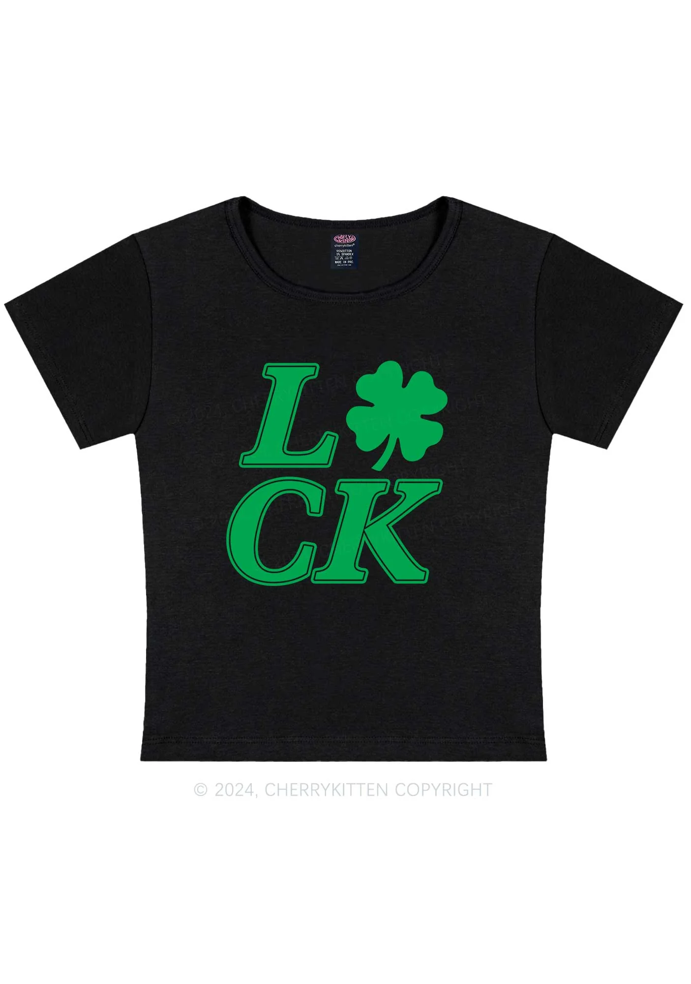 Lucky Clover St Patricks Y2K Baby Tee Cherrykitten - Image 5