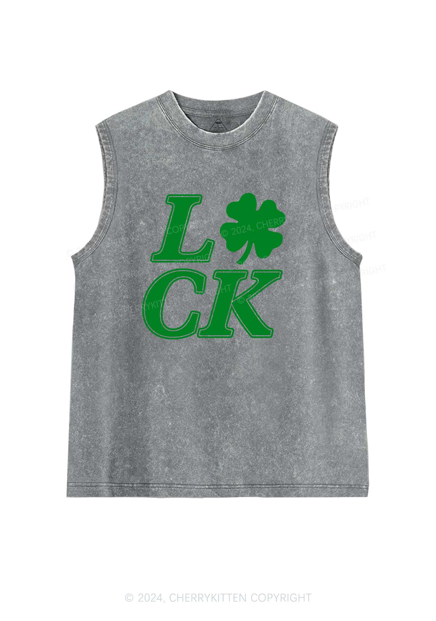 Lucky Clover St Patricks Y2K Washed Tank Cherrykitten - Image 6