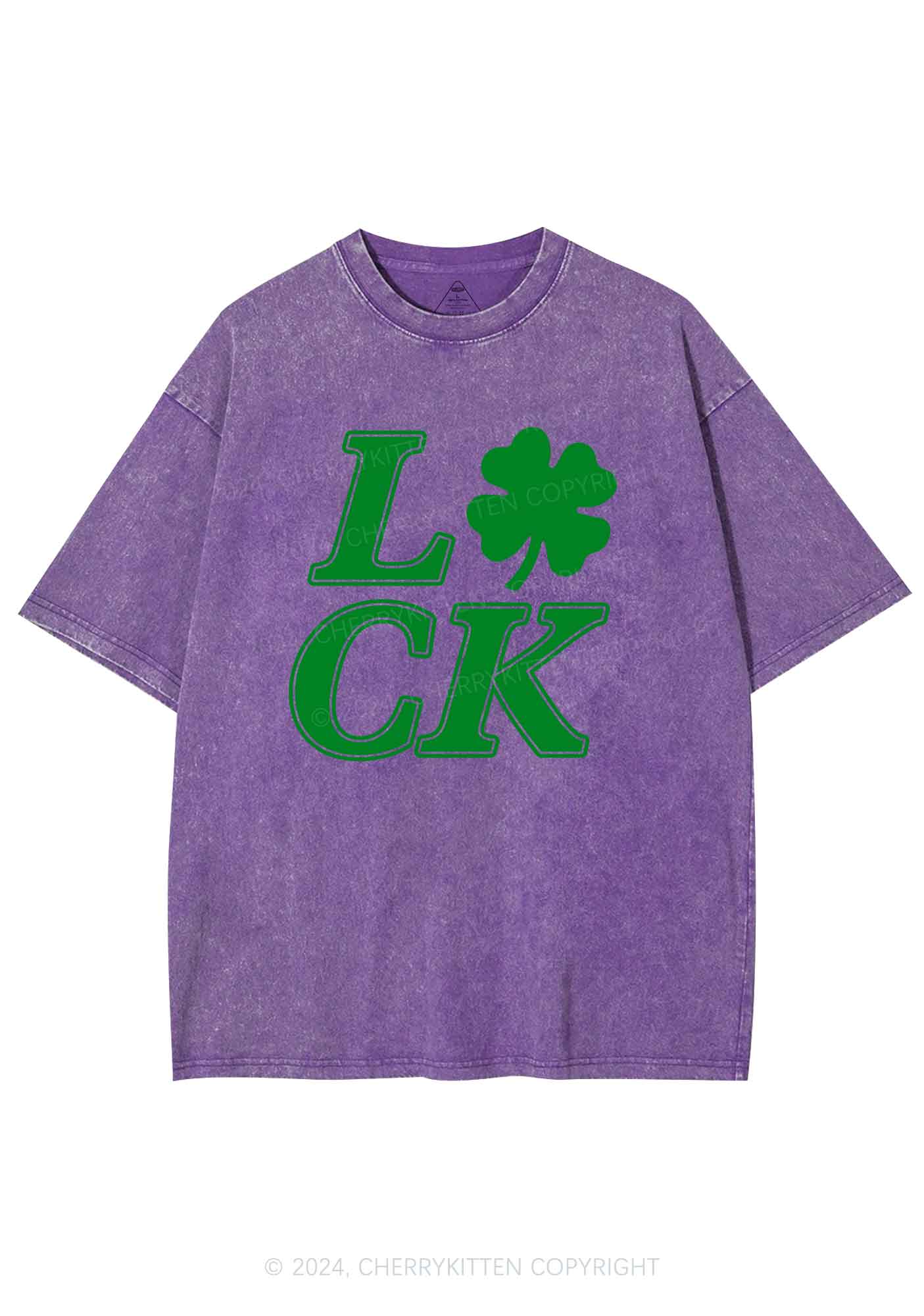 Lucky Clover St Patricks Y2K Washed Tee Cherrykitten - Image 10