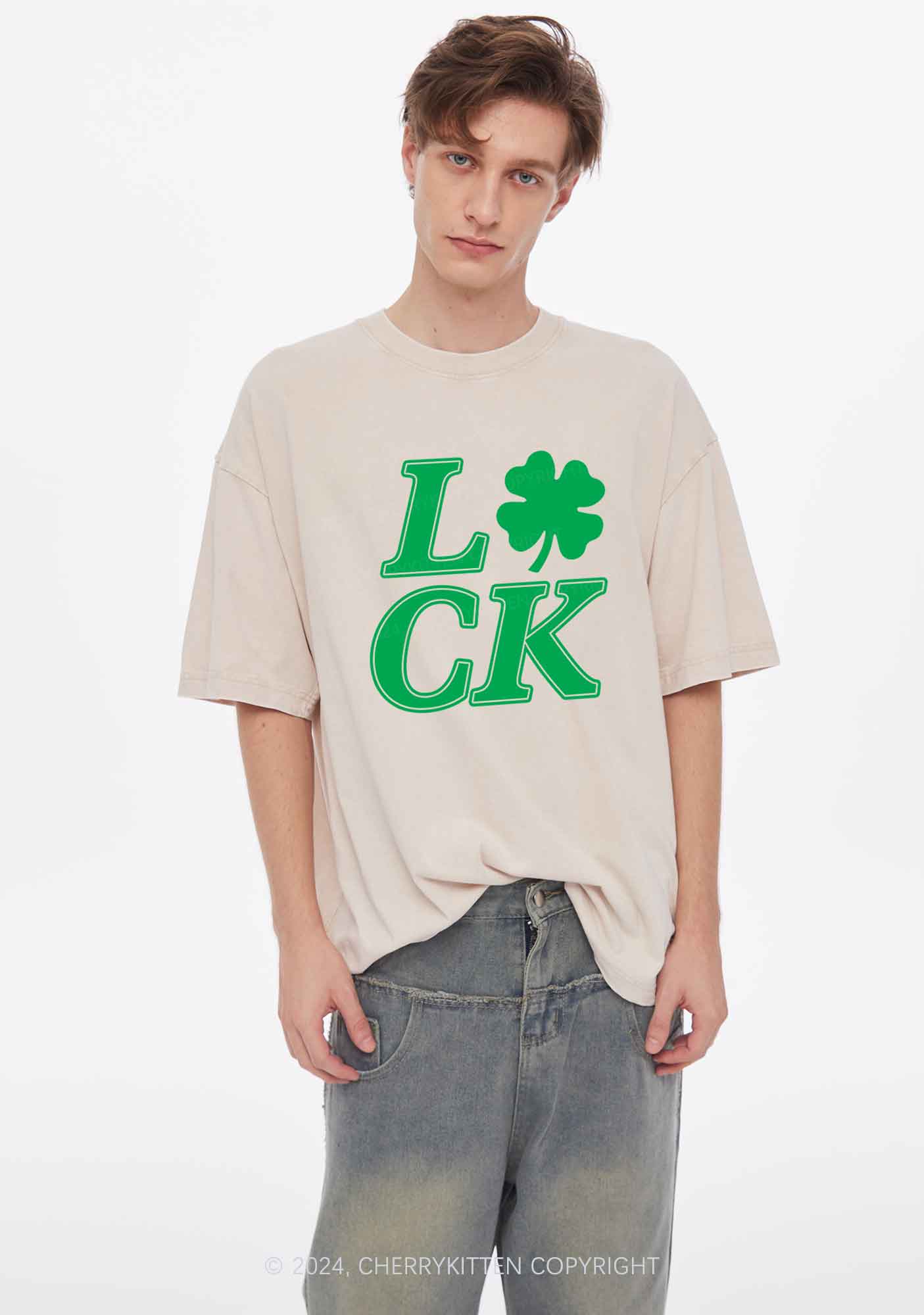 Lucky Clover St Patricks Y2K Washed Tee Cherrykitten - Image 3