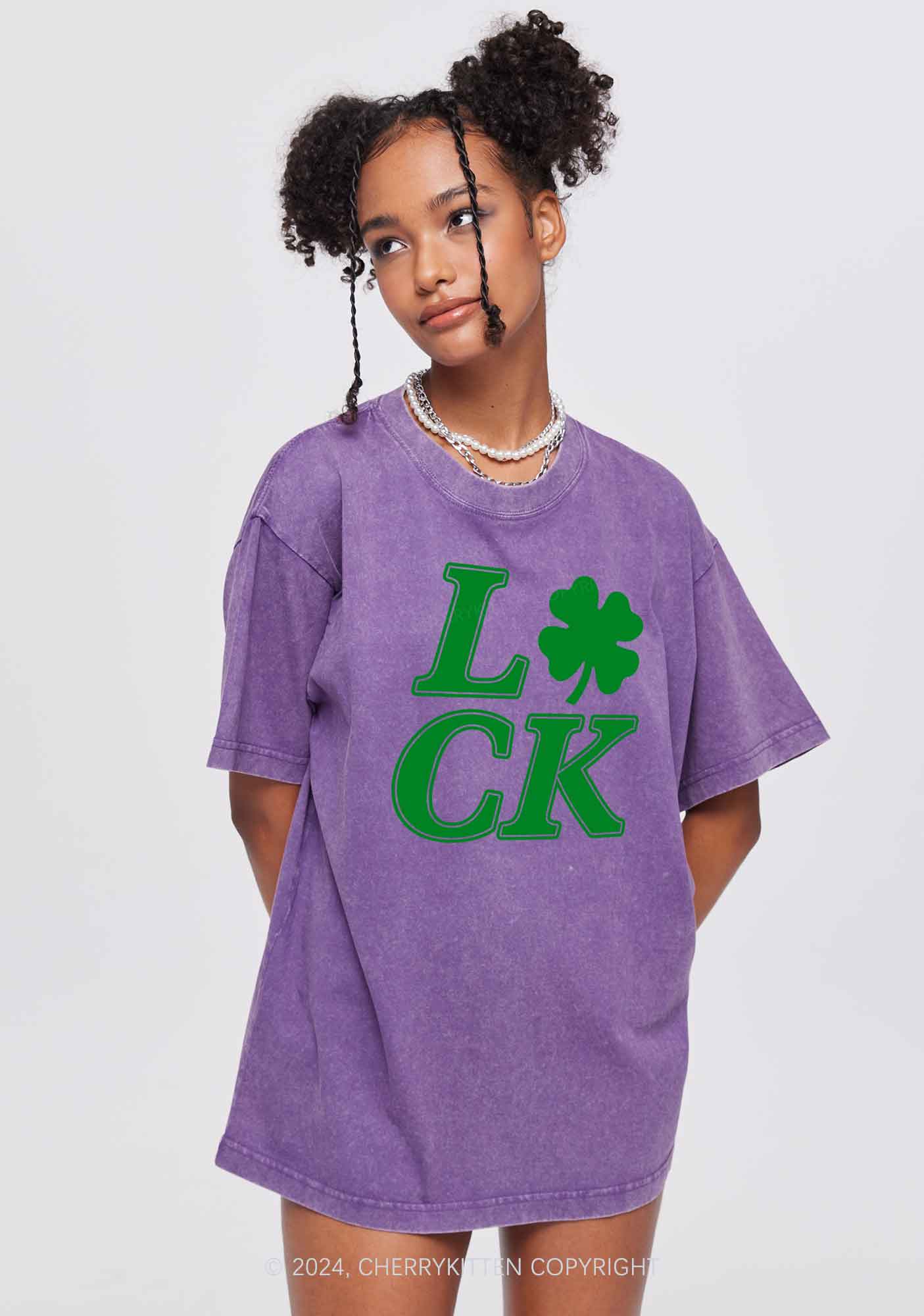 Lucky Clover St Patricks Y2K Washed Tee Cherrykitten - Image 4