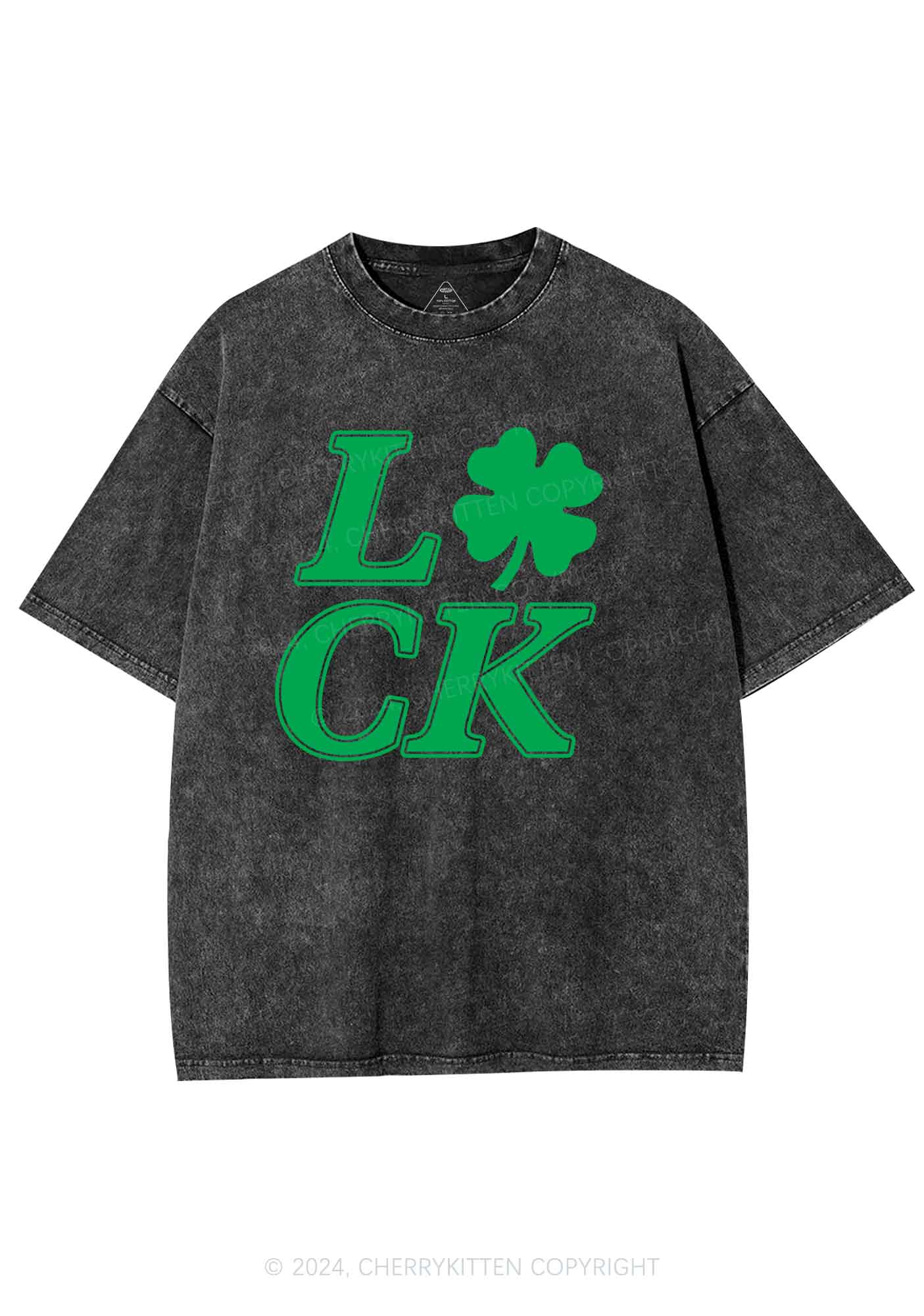 Lucky Clover St Patricks Y2K Washed Tee Cherrykitten - Image 5