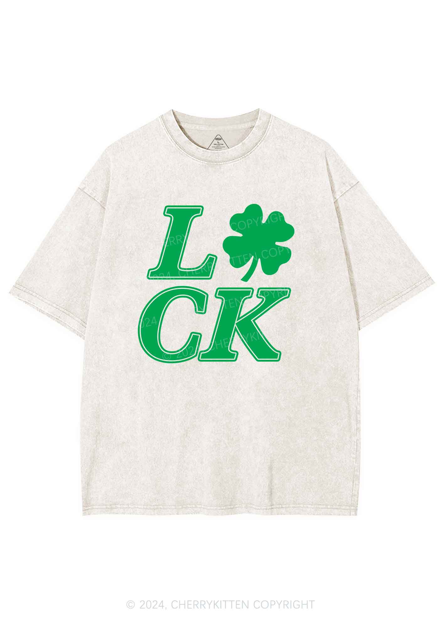 Lucky Clover St Patricks Y2K Washed Tee Cherrykitten - Image 6