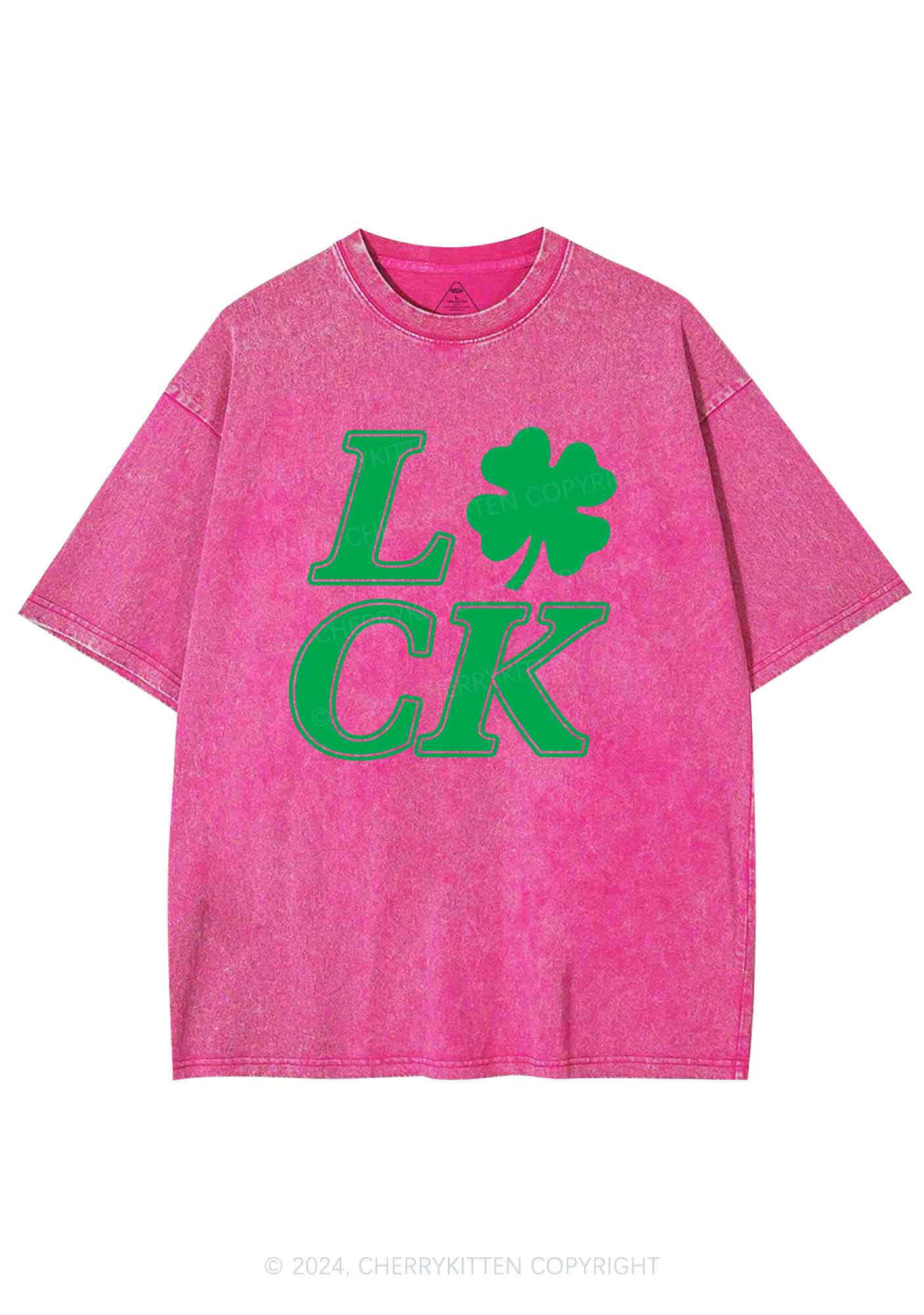 Lucky Clover St Patricks Y2K Washed Tee Cherrykitten - Image 7