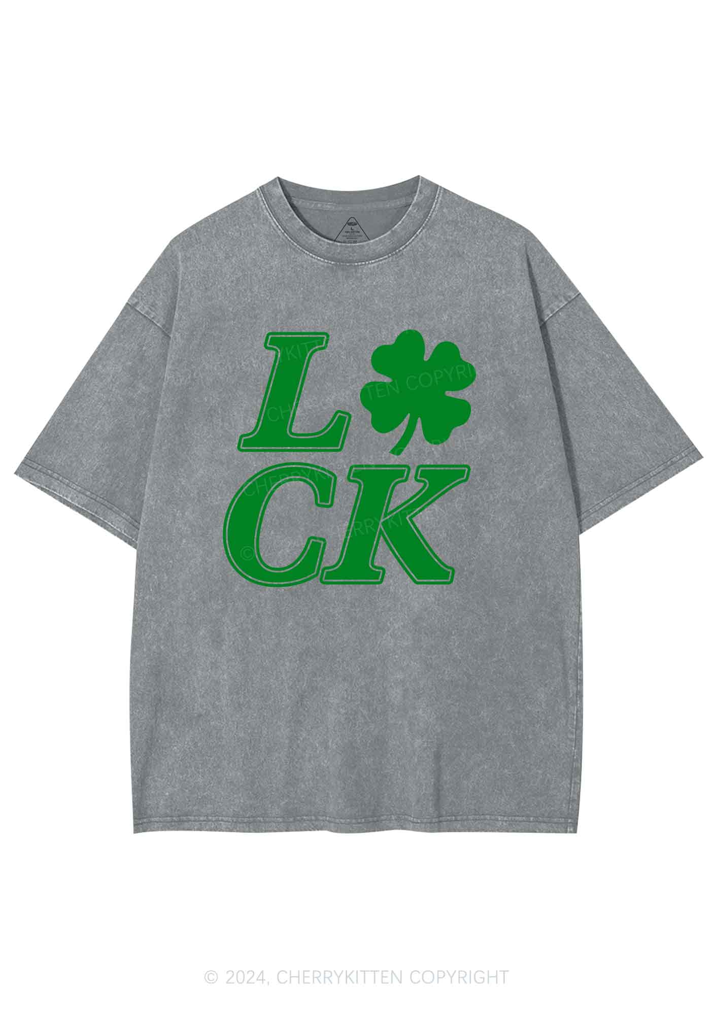 Lucky Clover St Patricks Y2K Washed Tee Cherrykitten - Image 8