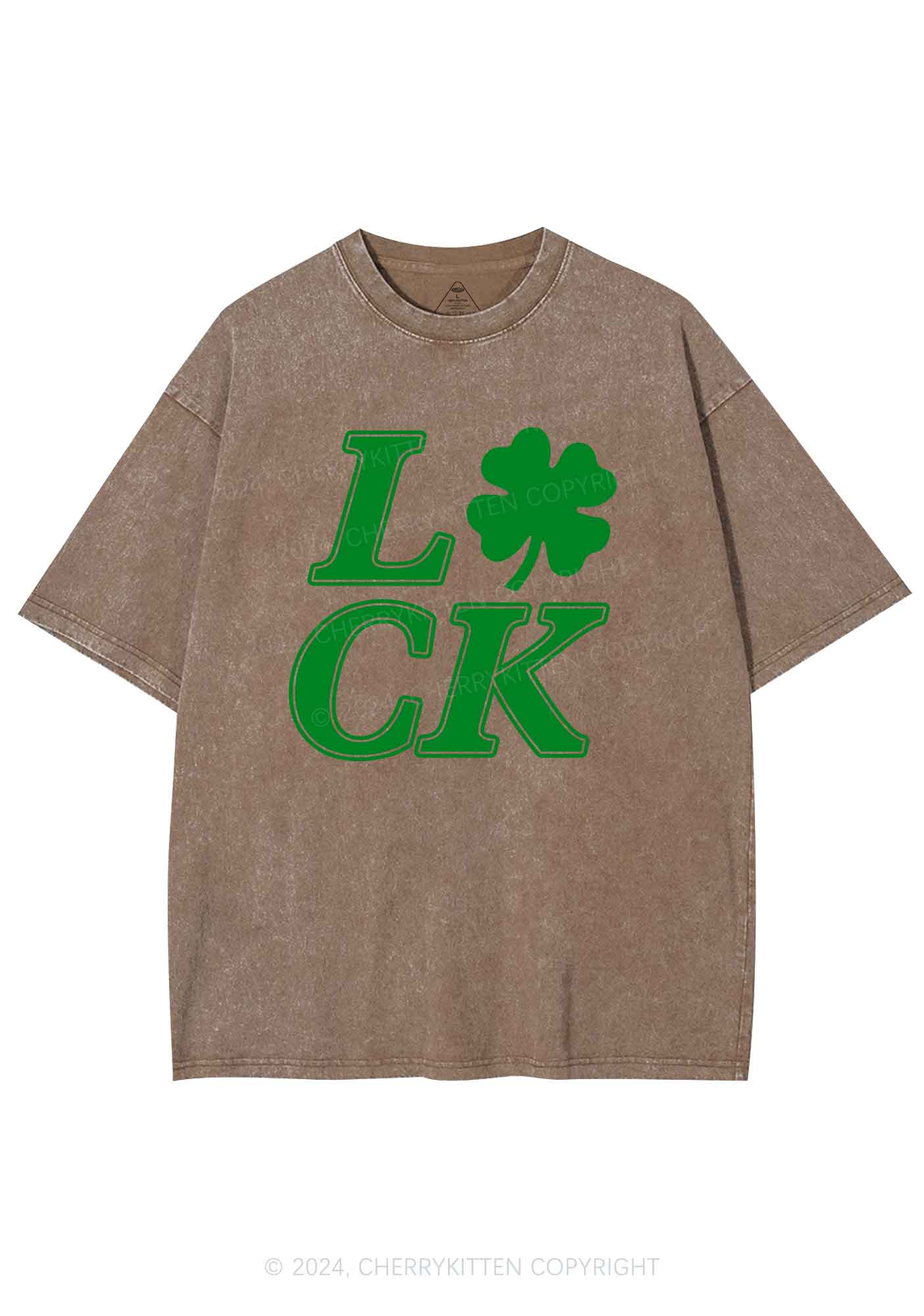 Lucky Clover St Patricks Y2K Washed Tee Cherrykitten - Image 9