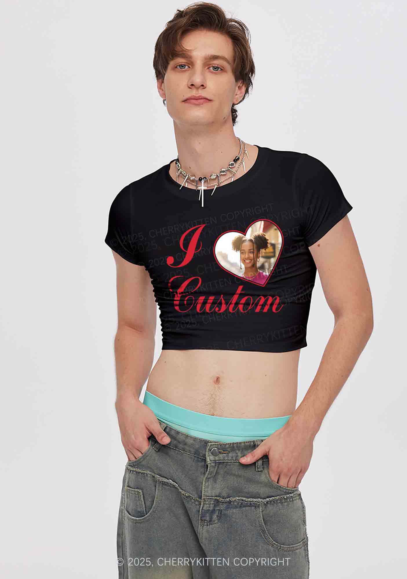 I Love Custom Heart Photo Y2K Valentine's Day Baby Tee Cherrykitten - Image 3