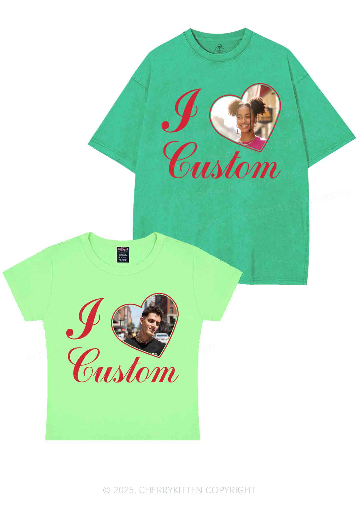 I Love Custom Heart Photo Y2K Valentine's Day Couple Shirt Cherrykitten - Image 13