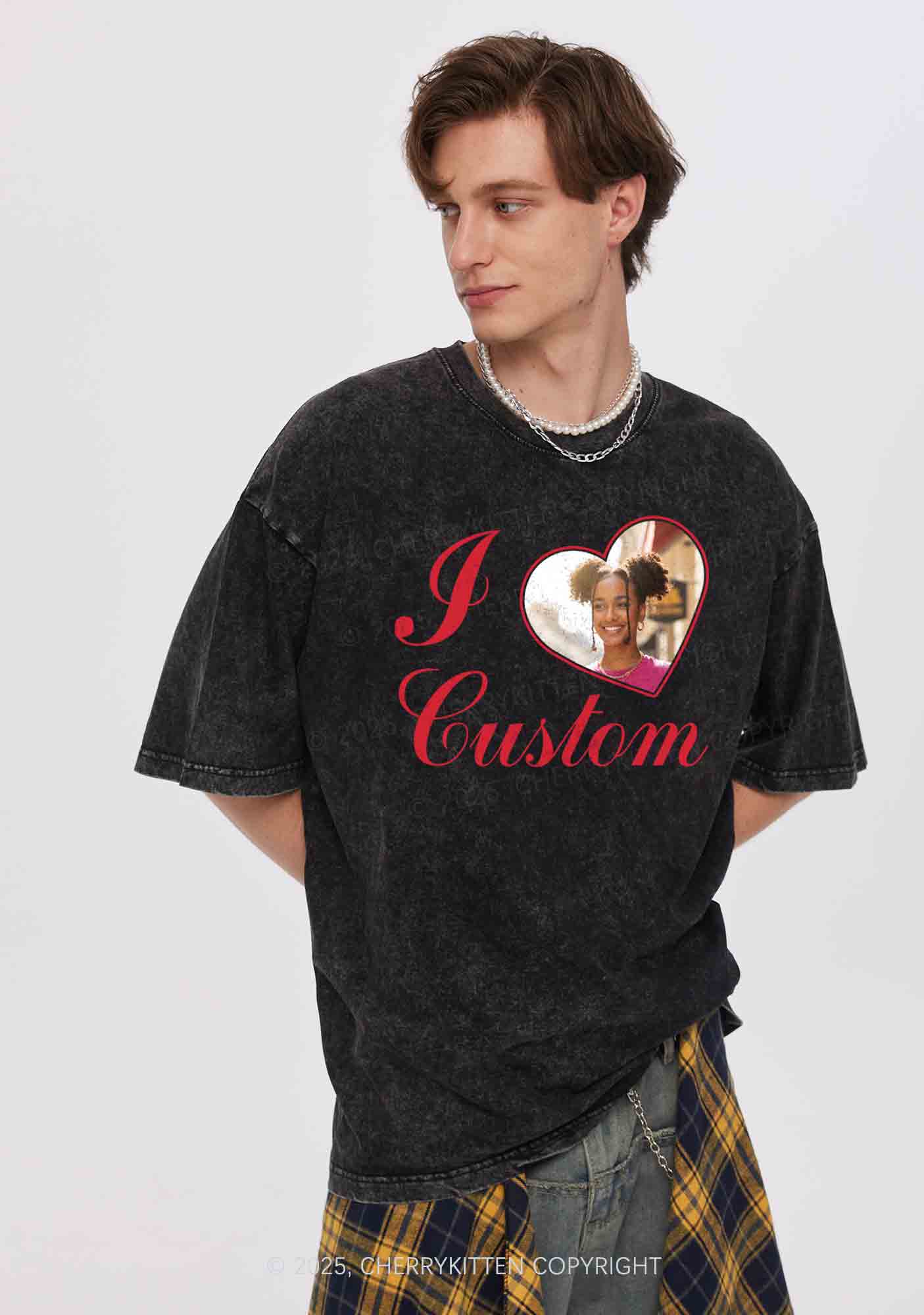 I Love Custom Heart Photo Y2K Valentine's Day Couple Shirt Cherrykitten - Image 2