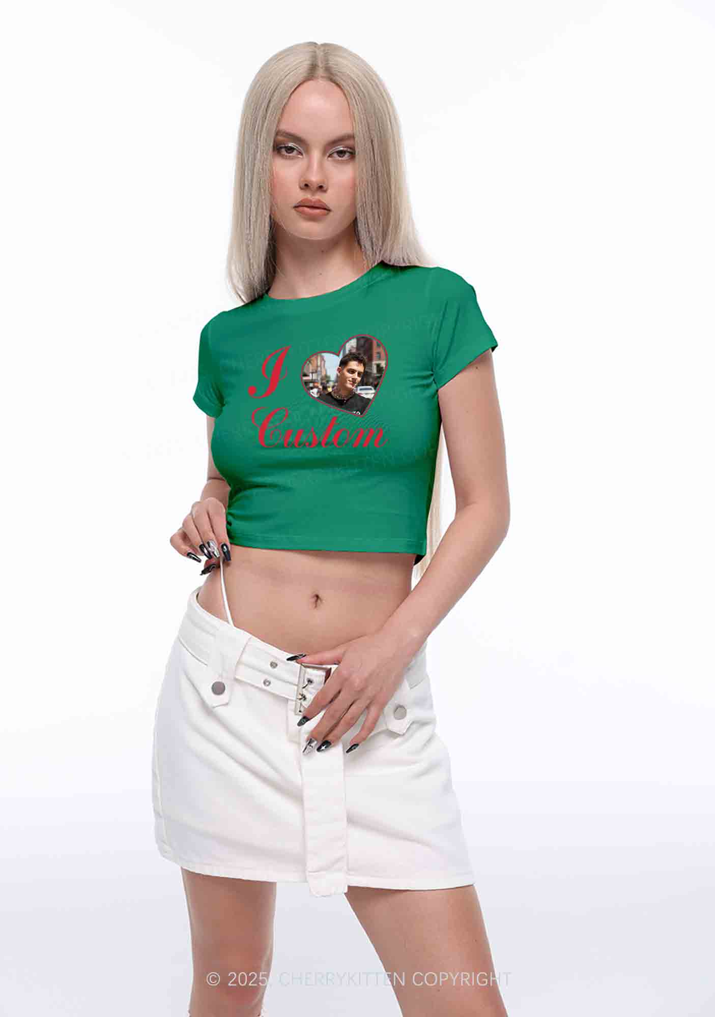 I Love Custom Heart Photo Y2K Valentine's Day Couple Shirt Cherrykitten - Image 3