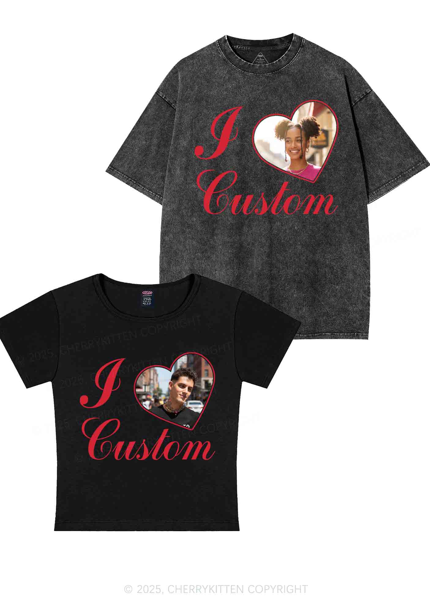 I Love Custom Heart Photo Y2K Valentine's Day Couple Shirt Cherrykitten - Image 4