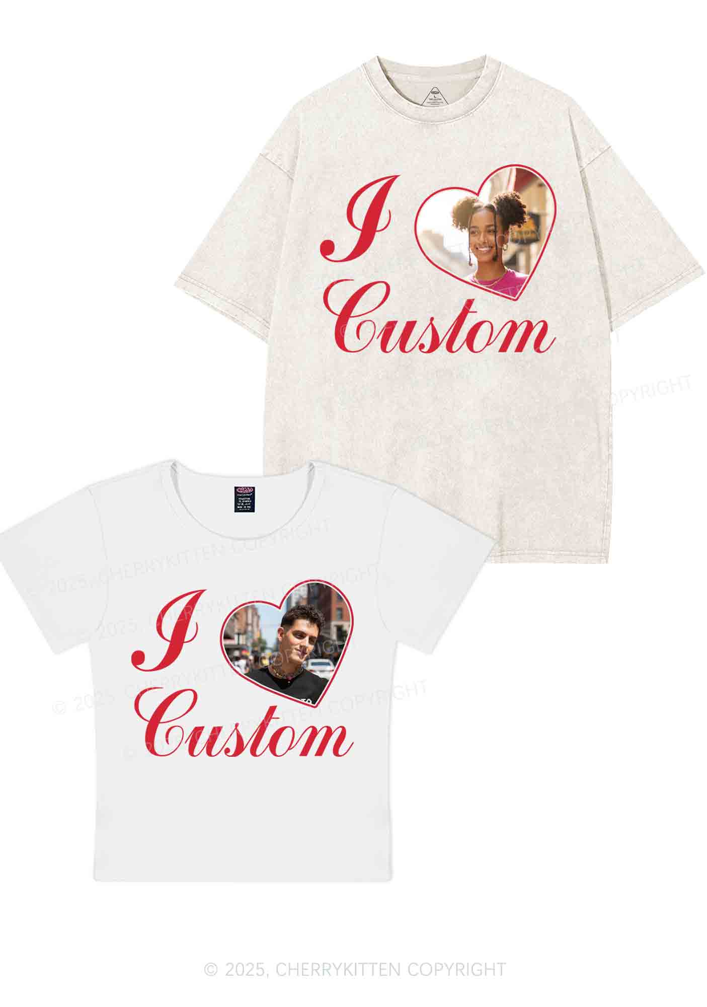 I Love Custom Heart Photo Y2K Valentine's Day Couple Shirt Cherrykitten - Image 5