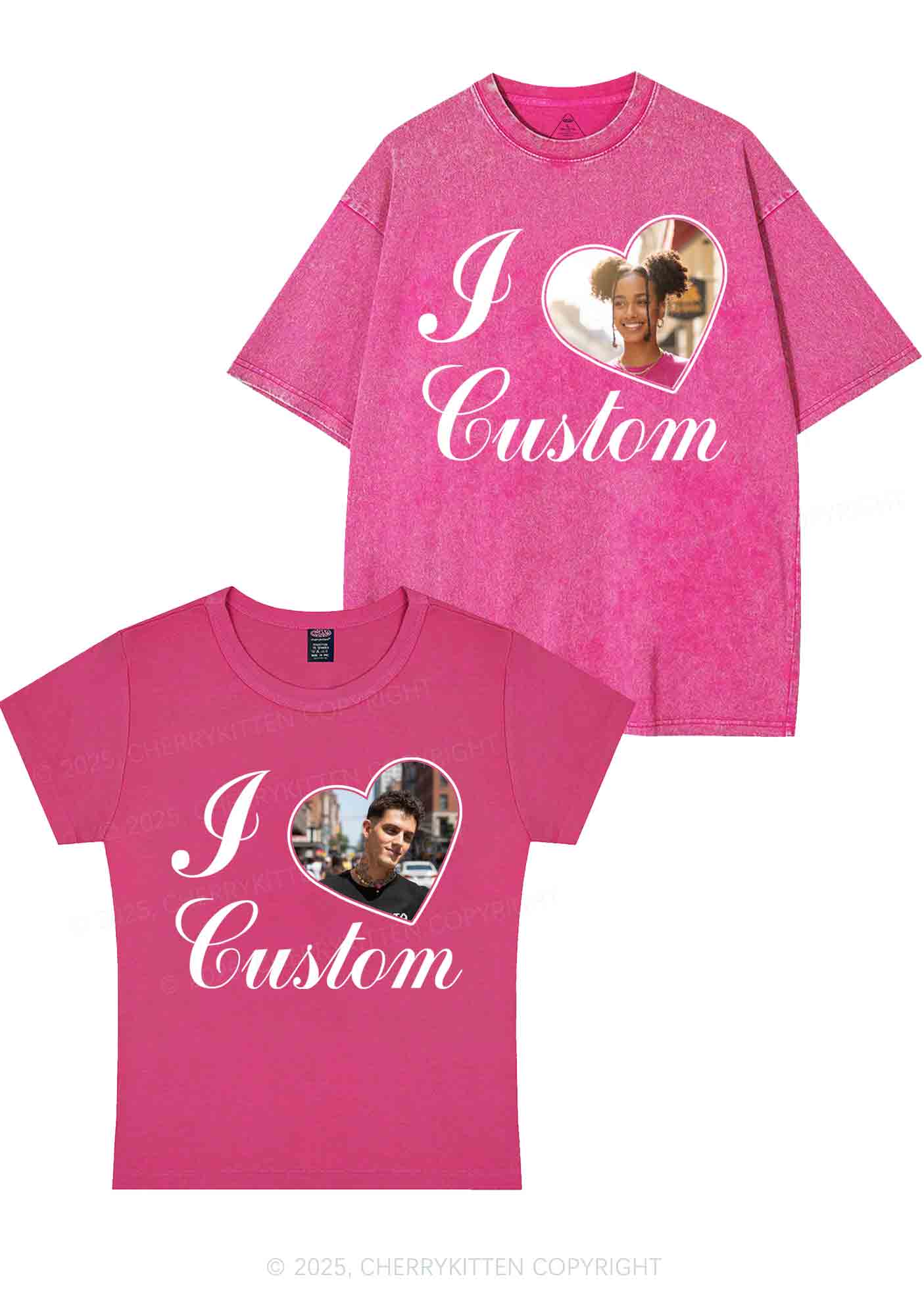 I Love Custom Heart Photo Y2K Valentine's Day Couple Shirt Cherrykitten - Image 6