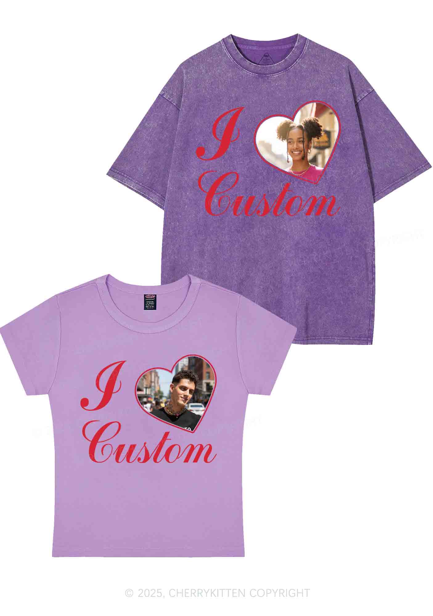 I Love Custom Heart Photo Y2K Valentine's Day Couple Shirt Cherrykitten - Image 7