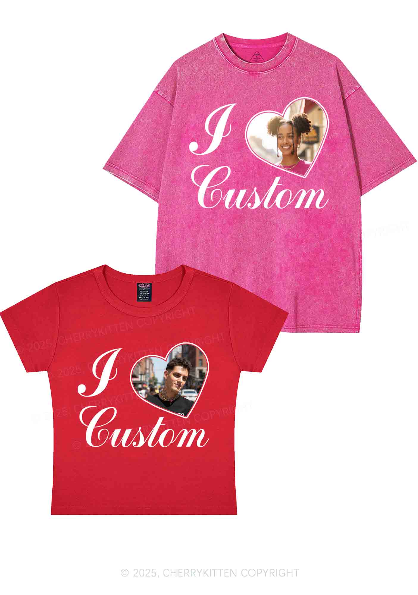 I Love Custom Heart Photo Y2K Valentine's Day Couple Shirt Cherrykitten - Image 8