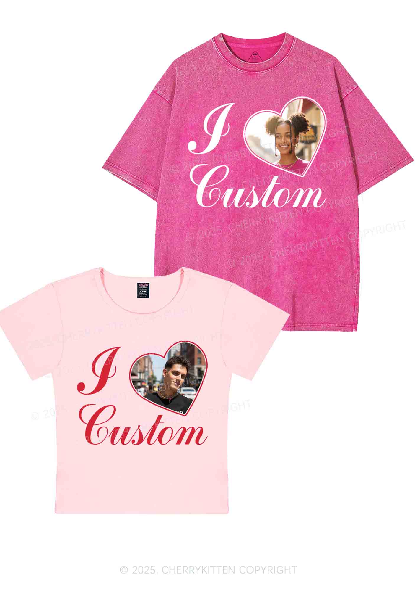 I Love Custom Heart Photo Y2K Valentine's Day Couple Shirt Cherrykitten - Image 9