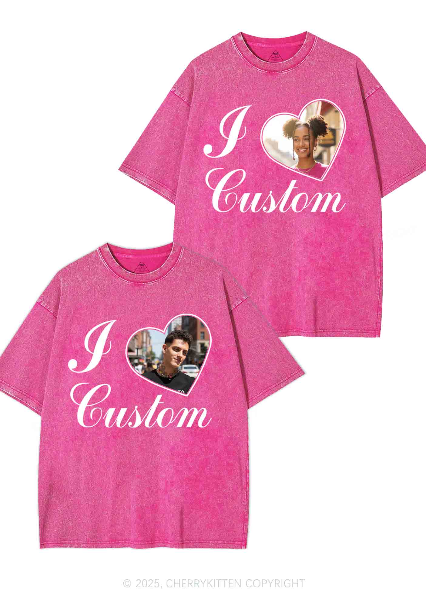 I Love Custom Heart Photo Y2K Valentine's Day Washed Tee Cherrykitten - Image 5