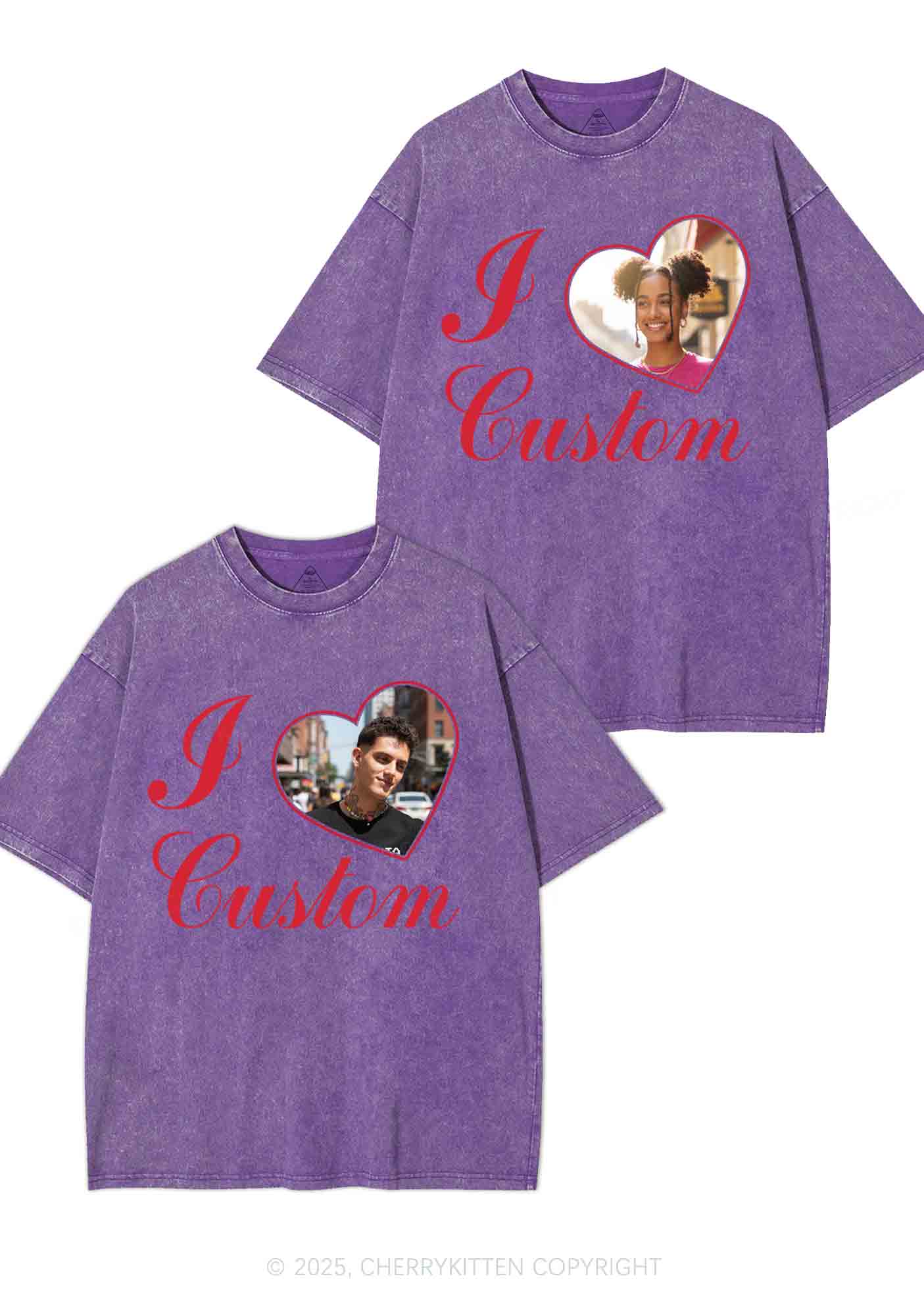 I Love Custom Heart Photo Y2K Valentine's Day Washed Tee Cherrykitten - Image 6