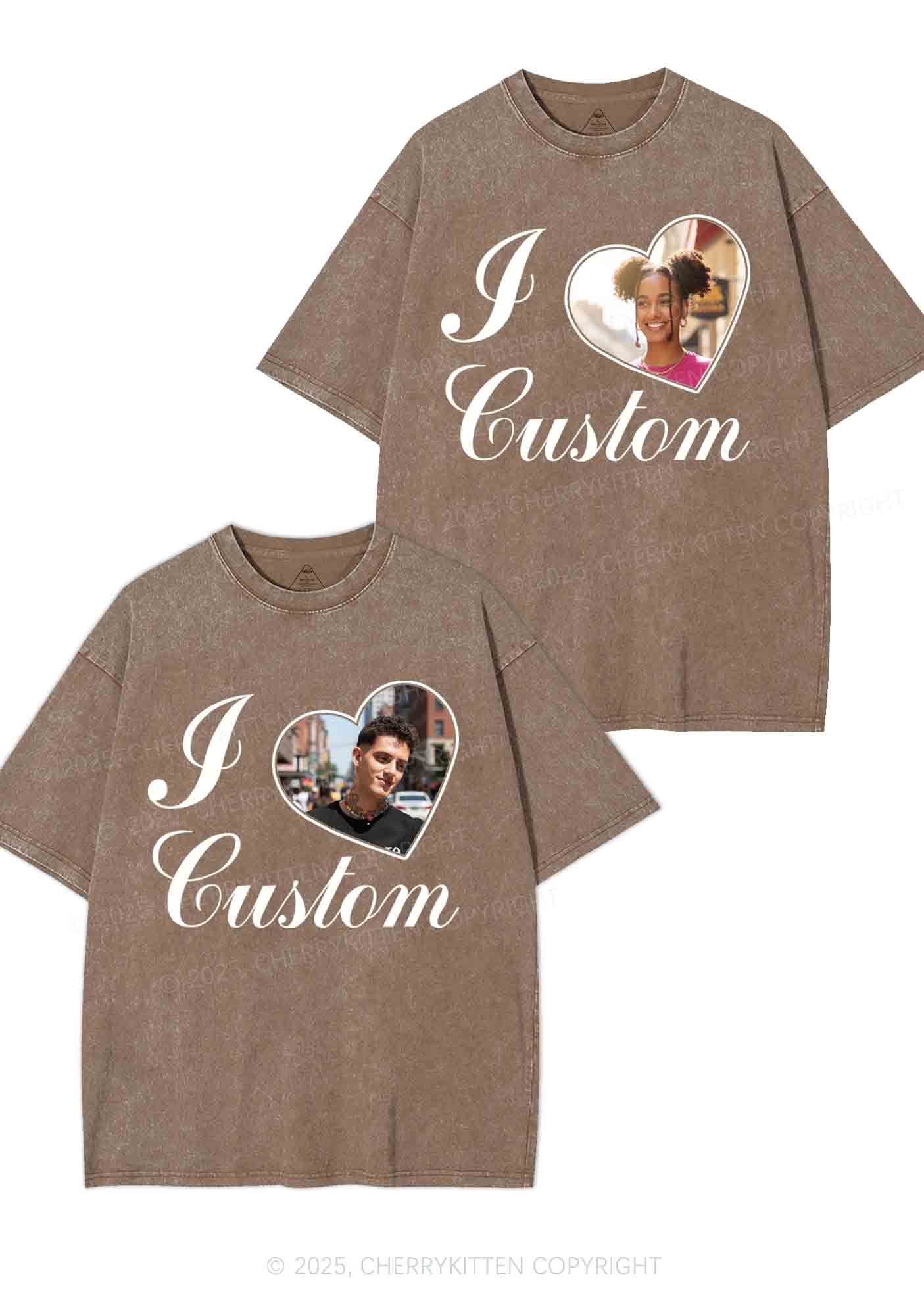 I Love Custom Heart Photo Y2K Valentine's Day Washed Tee Cherrykitten - Image 7