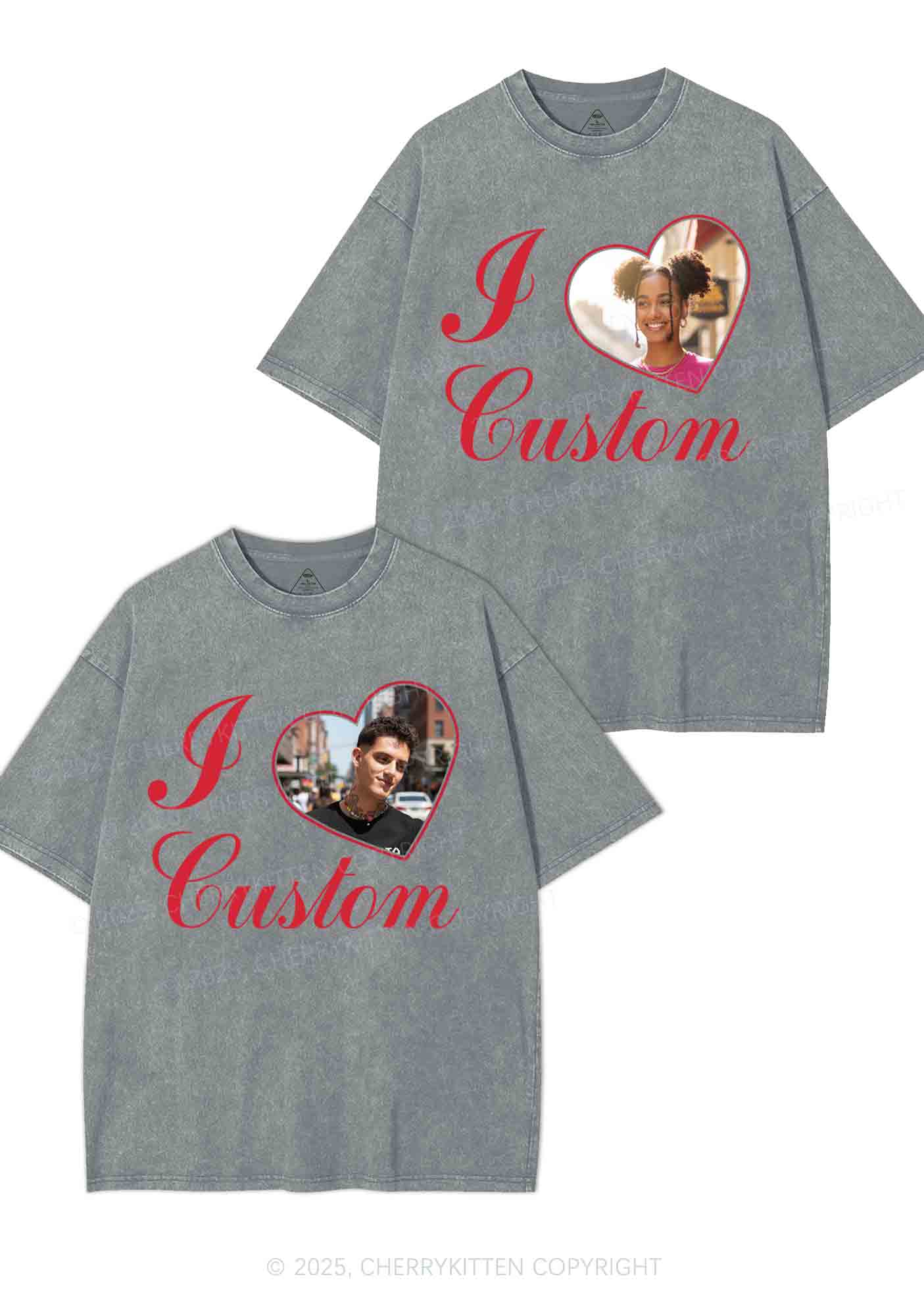 I Love Custom Heart Photo Y2K Valentine's Day Washed Tee Cherrykitten - Image 8