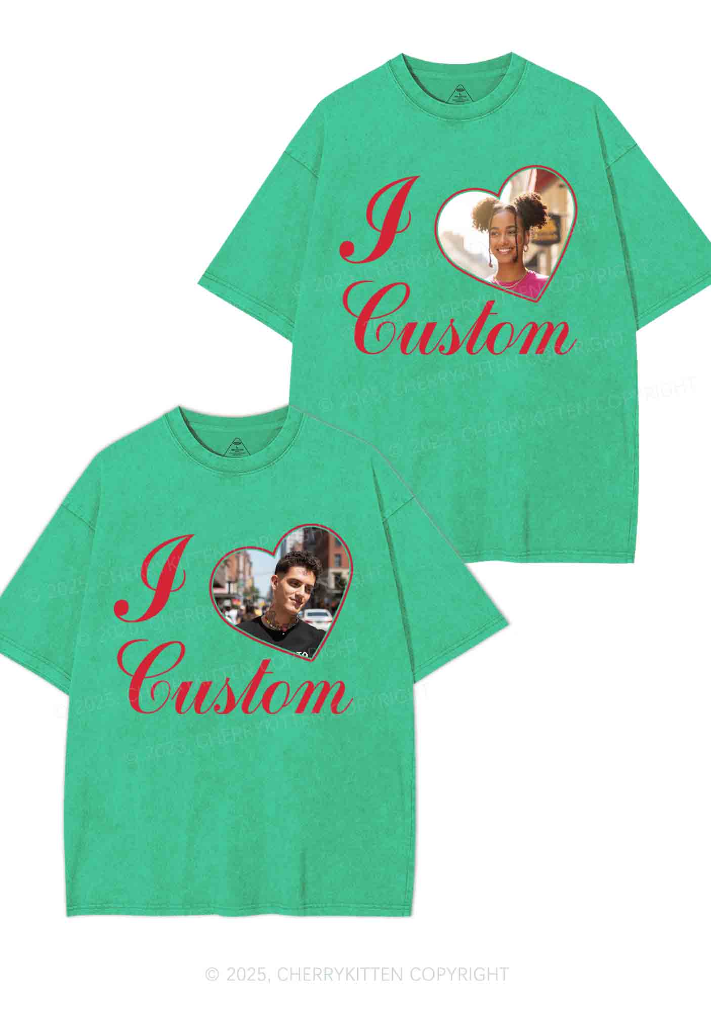 I Love Custom Heart Photo Y2K Valentine's Day Washed Tee Cherrykitten - Image 9