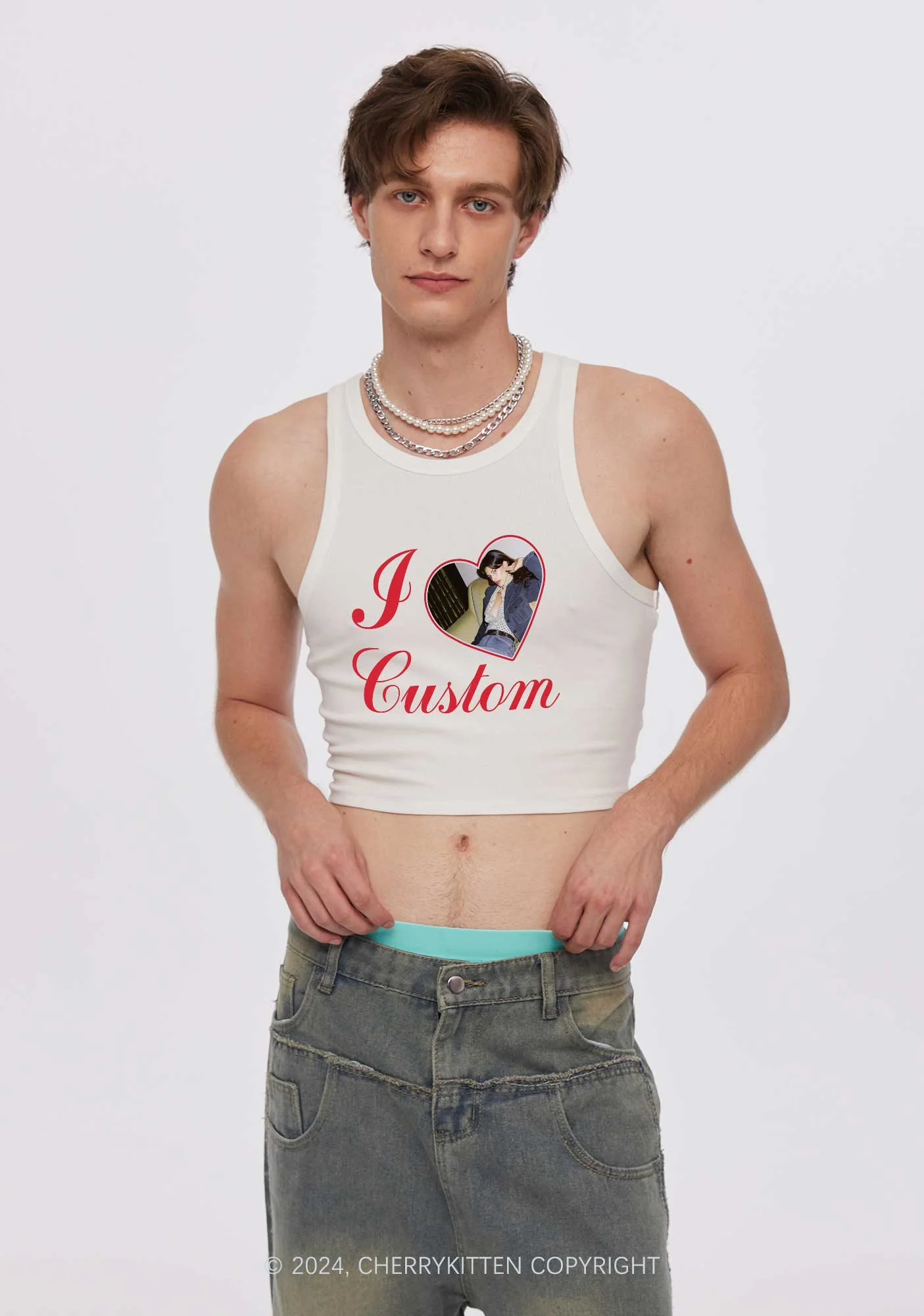 I Love Custom Name Y2K Valentine's Day Crop Tank Top Cherrykitten - Image 2
