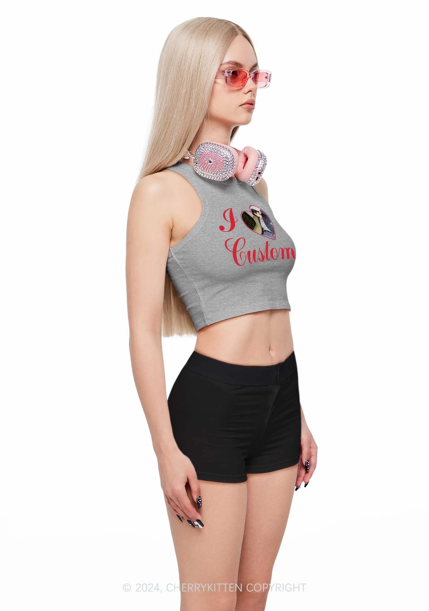 I Love Custom Name Y2K Valentine's Day Crop Tank Top Cherrykitten - Image 3