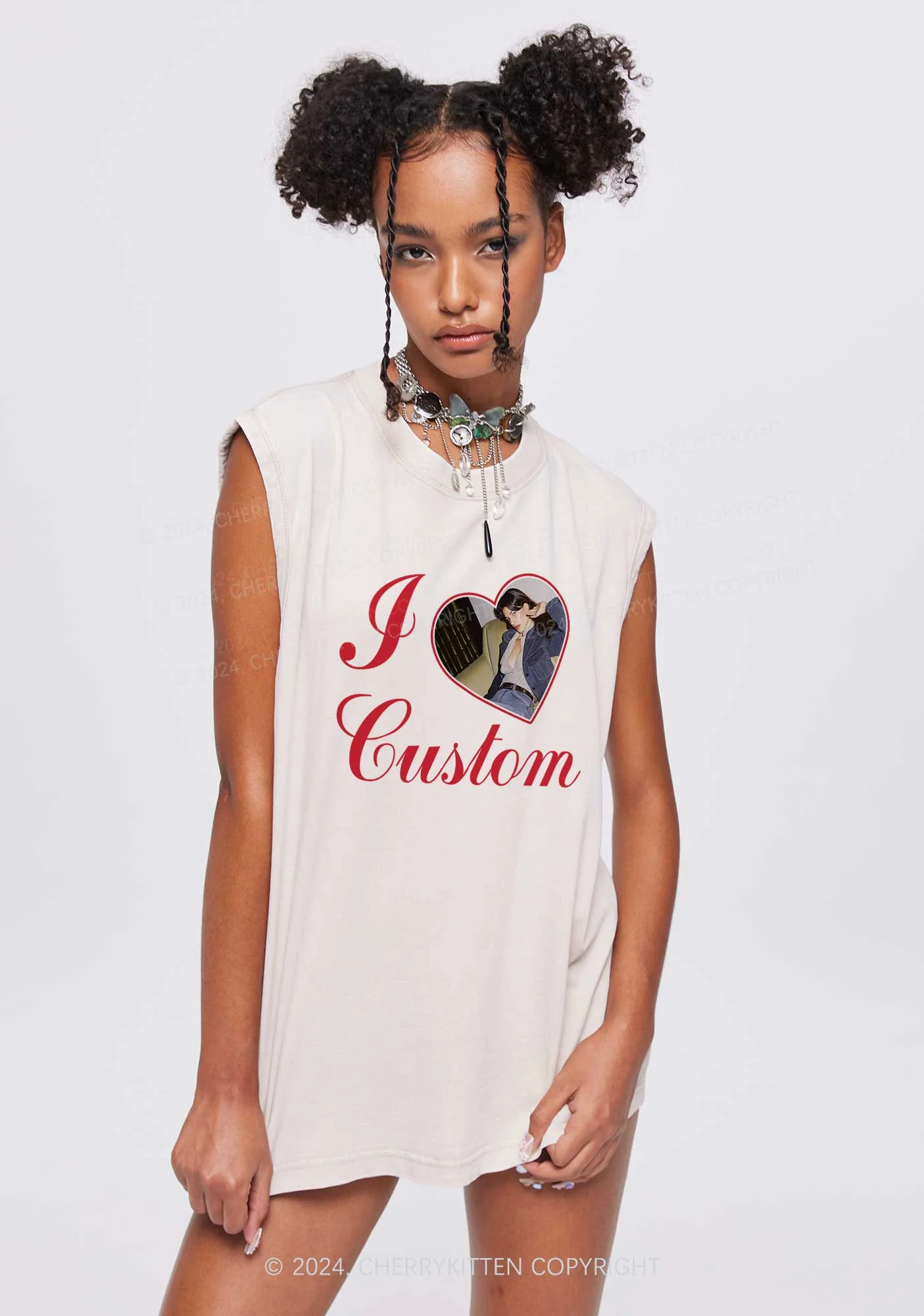 I Love Custom Name Y2K Valentine's Day Washed Tank Cherrykitten - Image 2