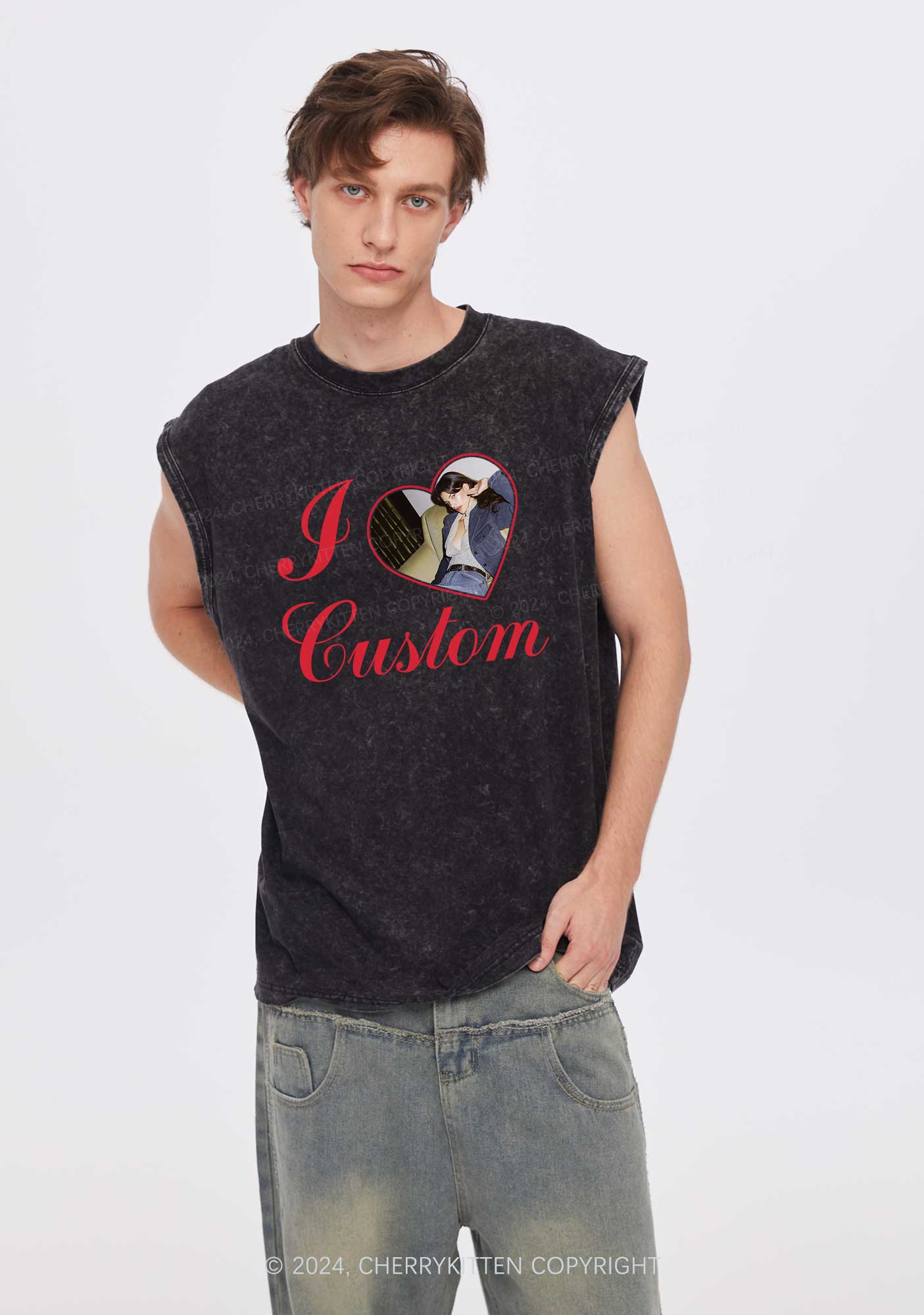 I Love Custom Name Y2K Valentine's Day Washed Tank Cherrykitten - Image 3