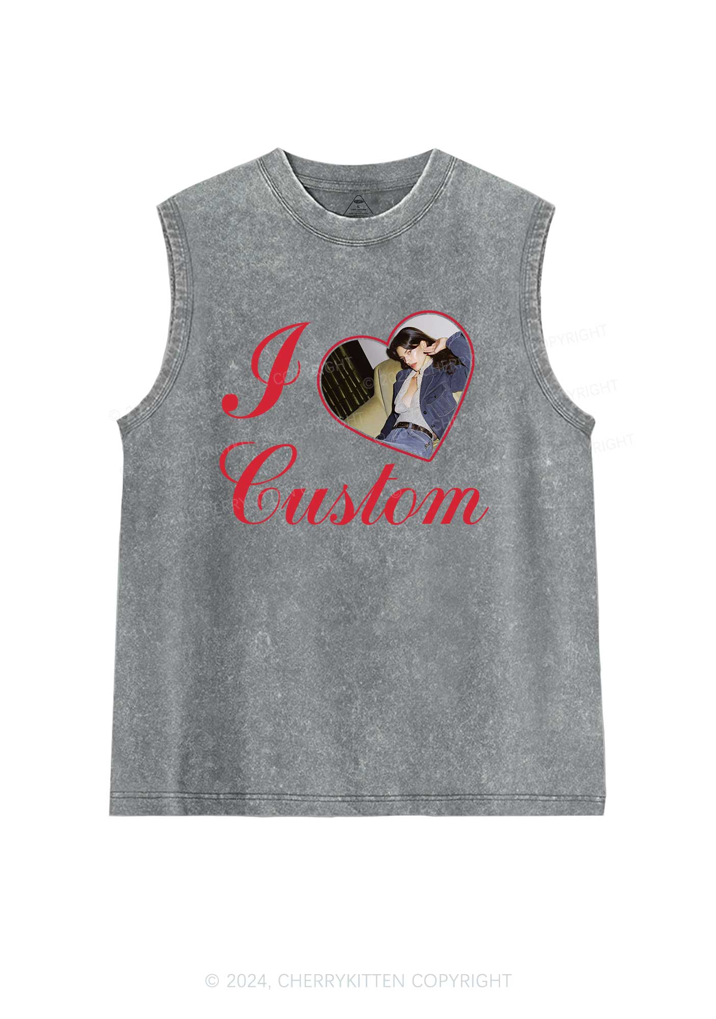 I Love Custom Name Y2K Valentine's Day Washed Tank Cherrykitten - Image 6