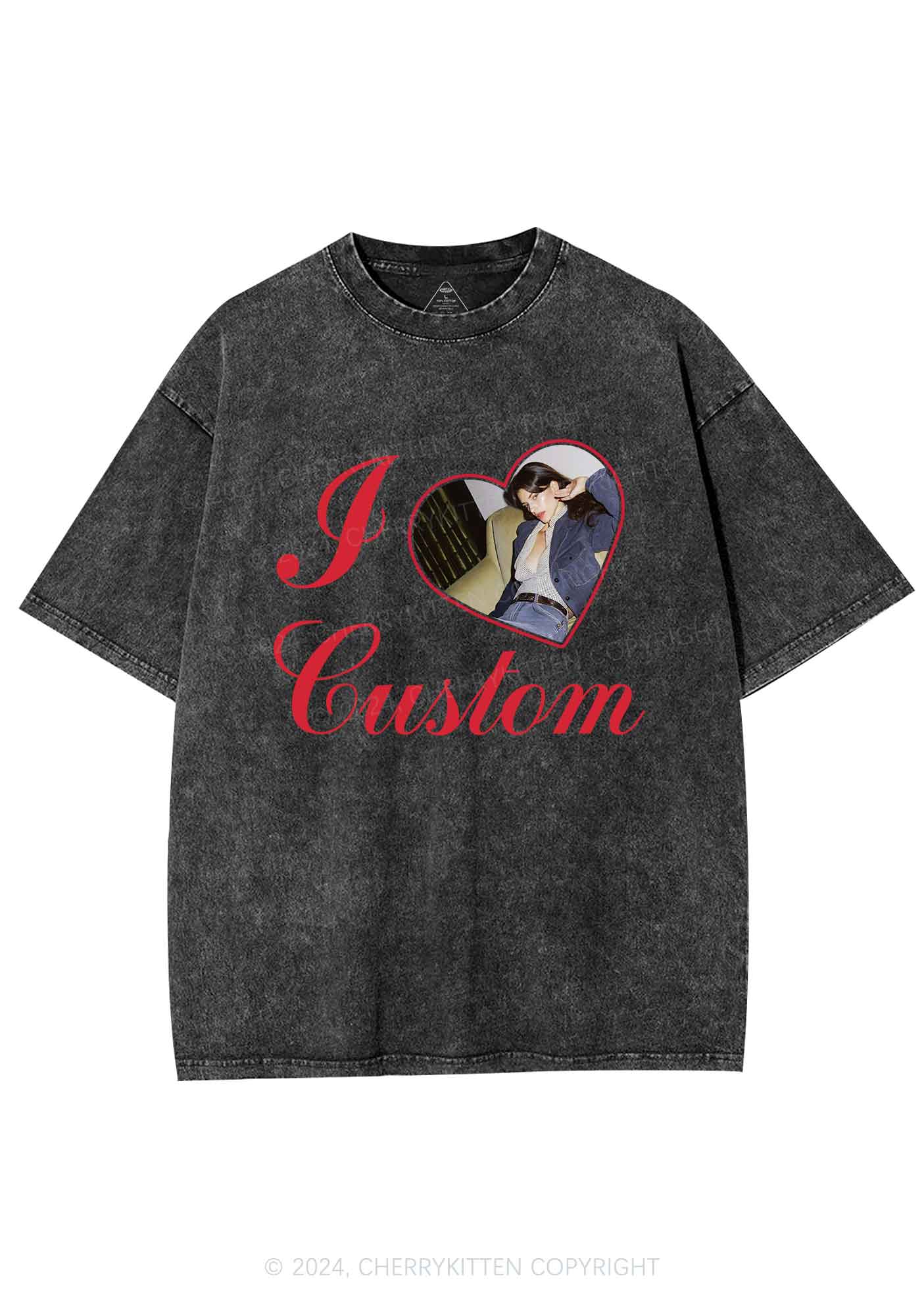 I Love Custom Name Y2K Valentine's Day Washed Tee Cherrykitten - Image 4