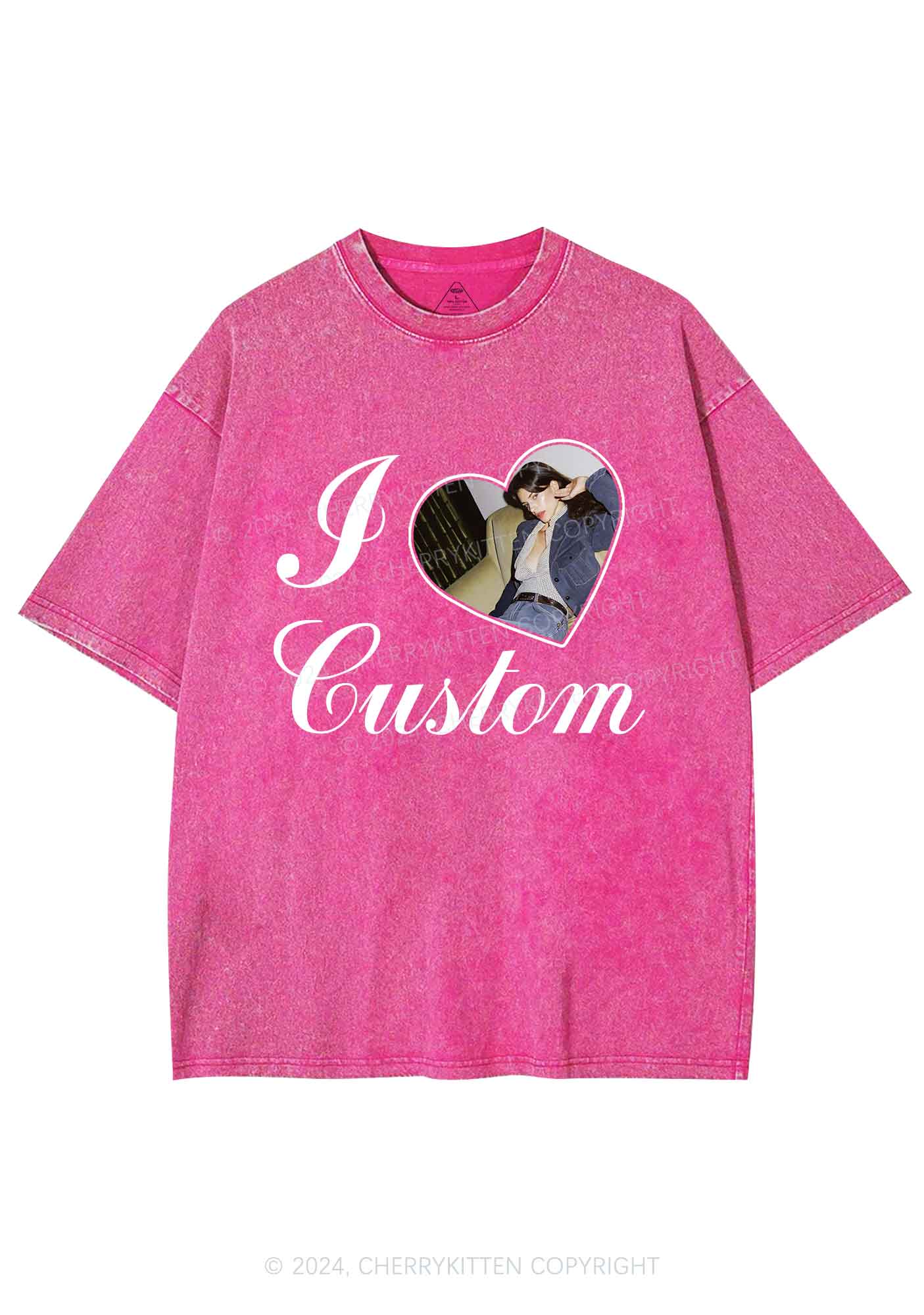 I Love Custom Name Y2K Valentine's Day Washed Tee Cherrykitten - Image 5