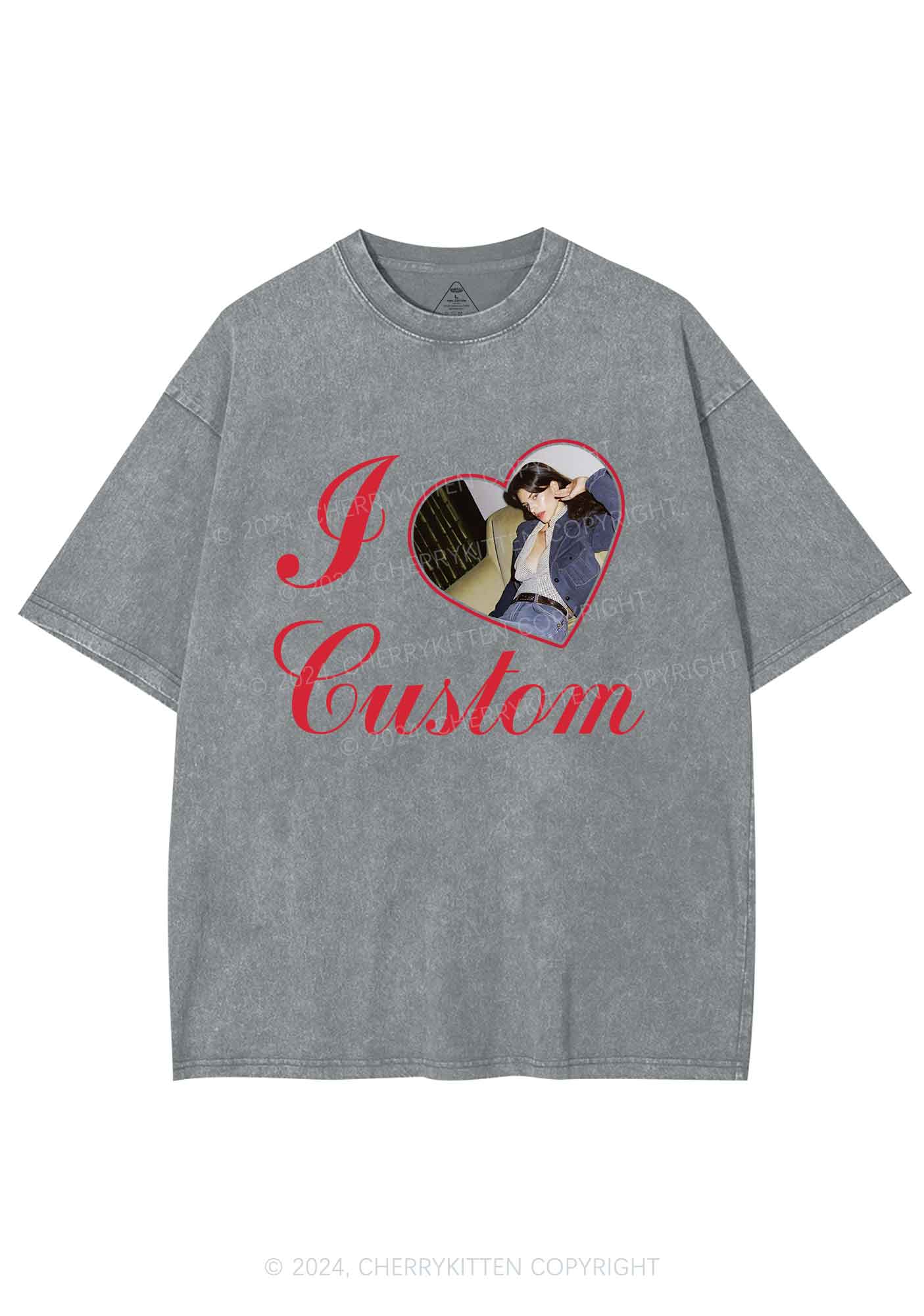 I Love Custom Name Y2K Valentine's Day Washed Tee Cherrykitten - Image 8