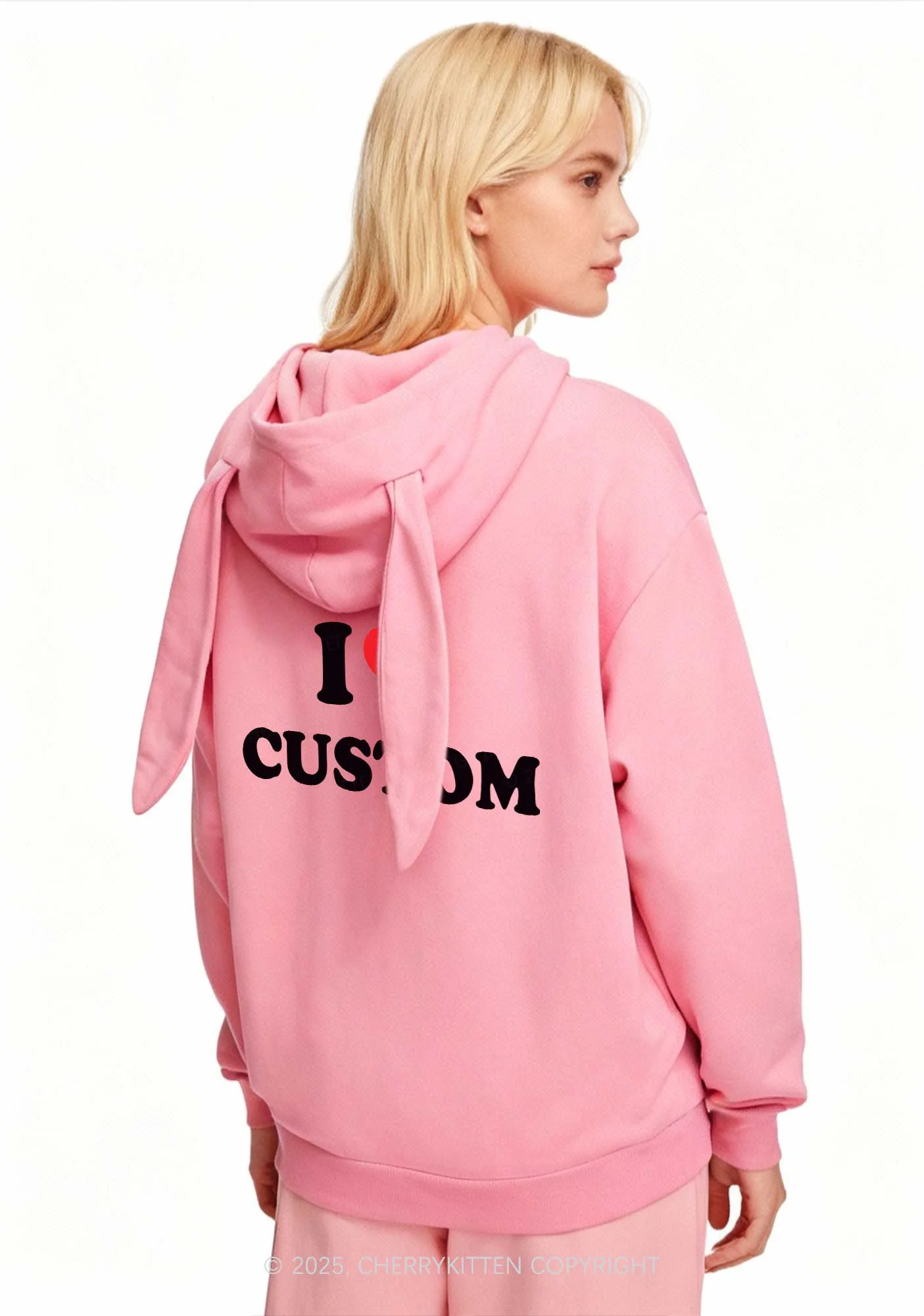 I Love Custom Personalized Y2K Bunny Ear Zip Hoodie Cherrykitten - Image 2