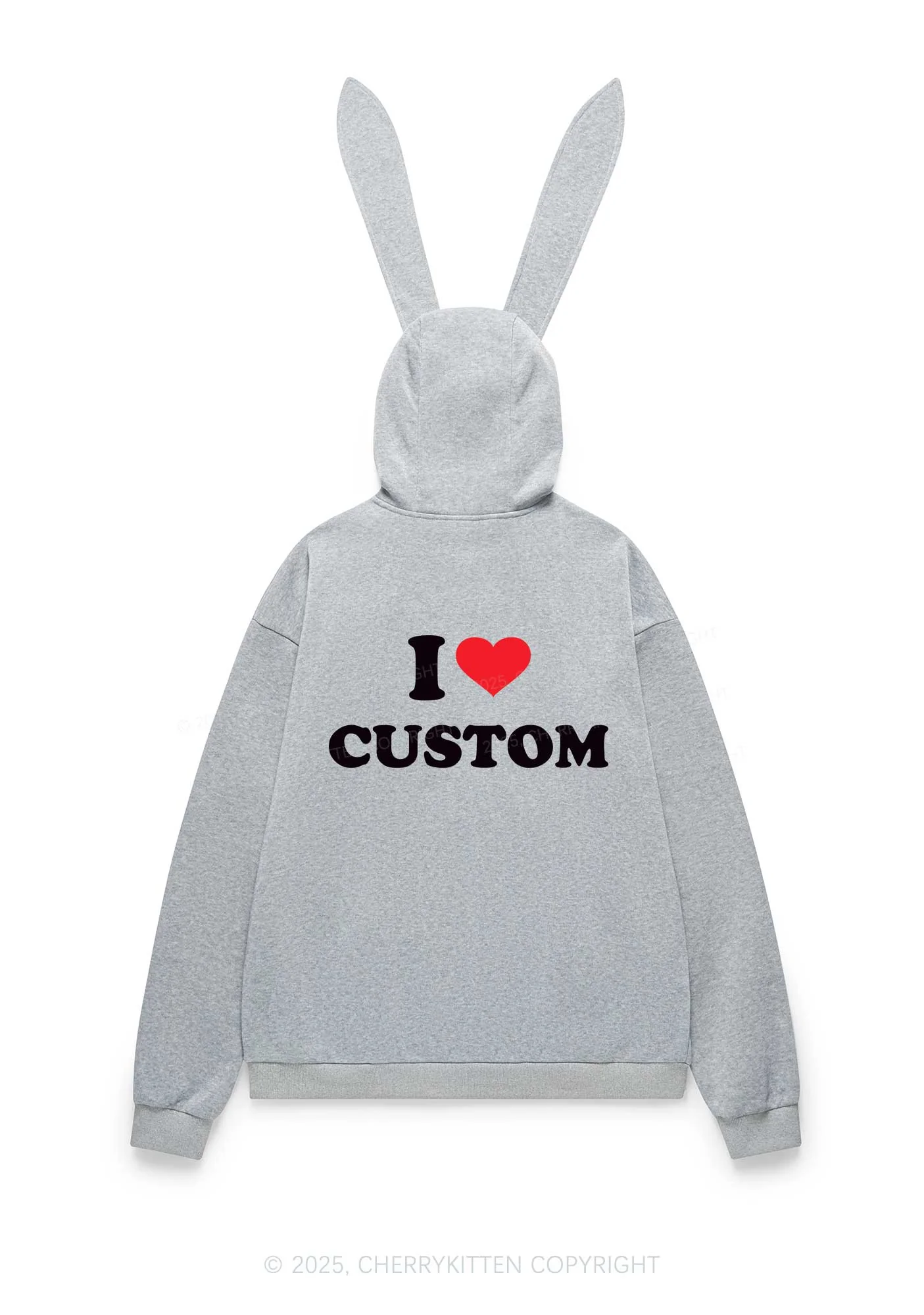 I Love Custom Personalized Y2K Bunny Ear Zip Hoodie Cherrykitten - Image 3