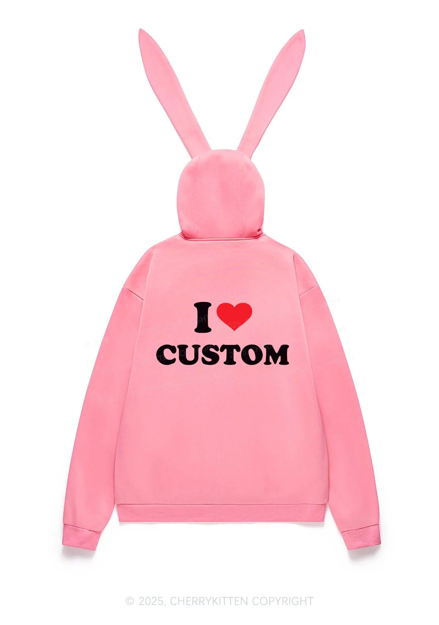 I Love Custom Personalized Y2K Bunny Ear Zip Hoodie Cherrykitten - Image 4