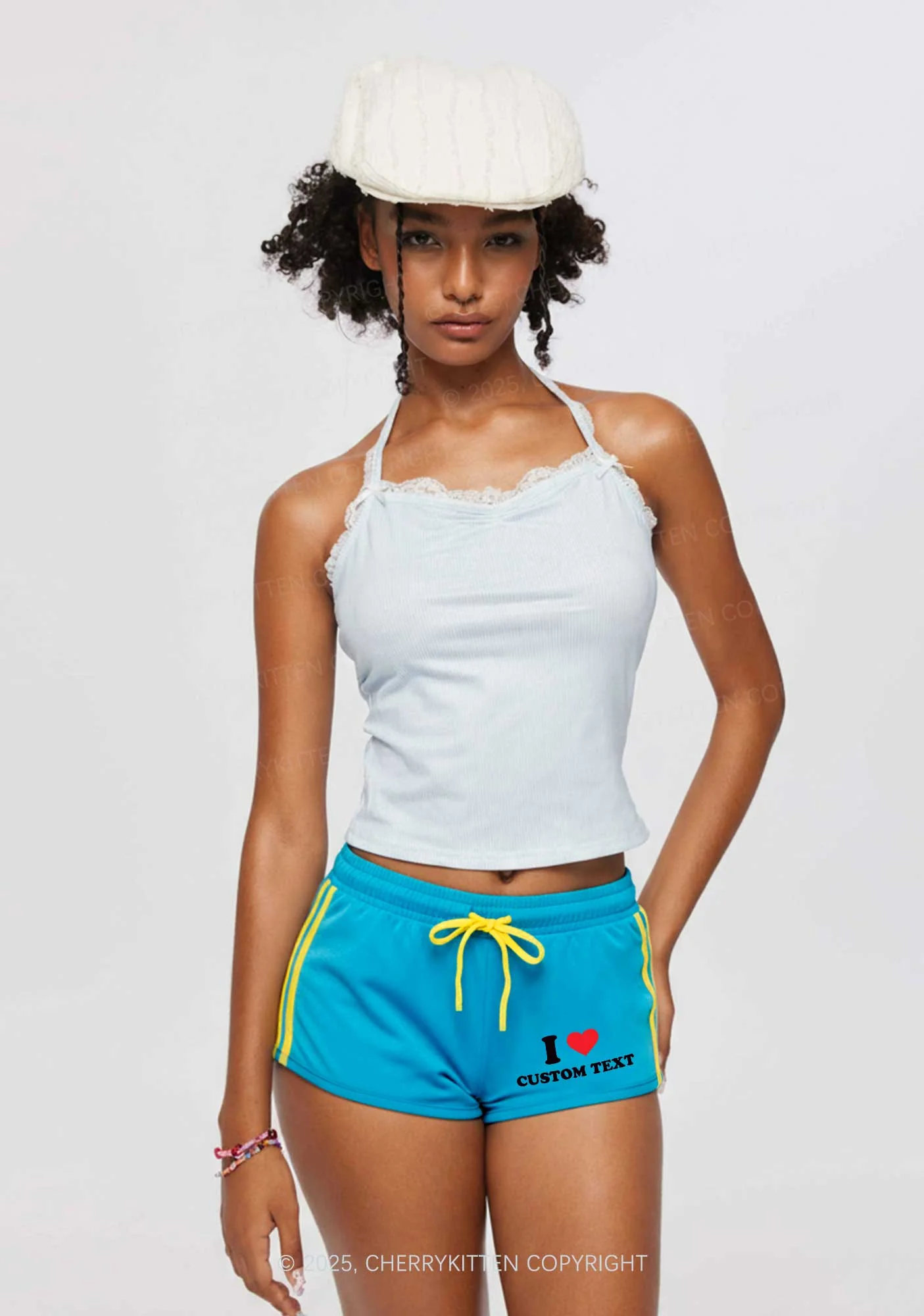 I Love Custom Personalized Y2K Drawstring Mini Shorts Cherrykitten - Image 2