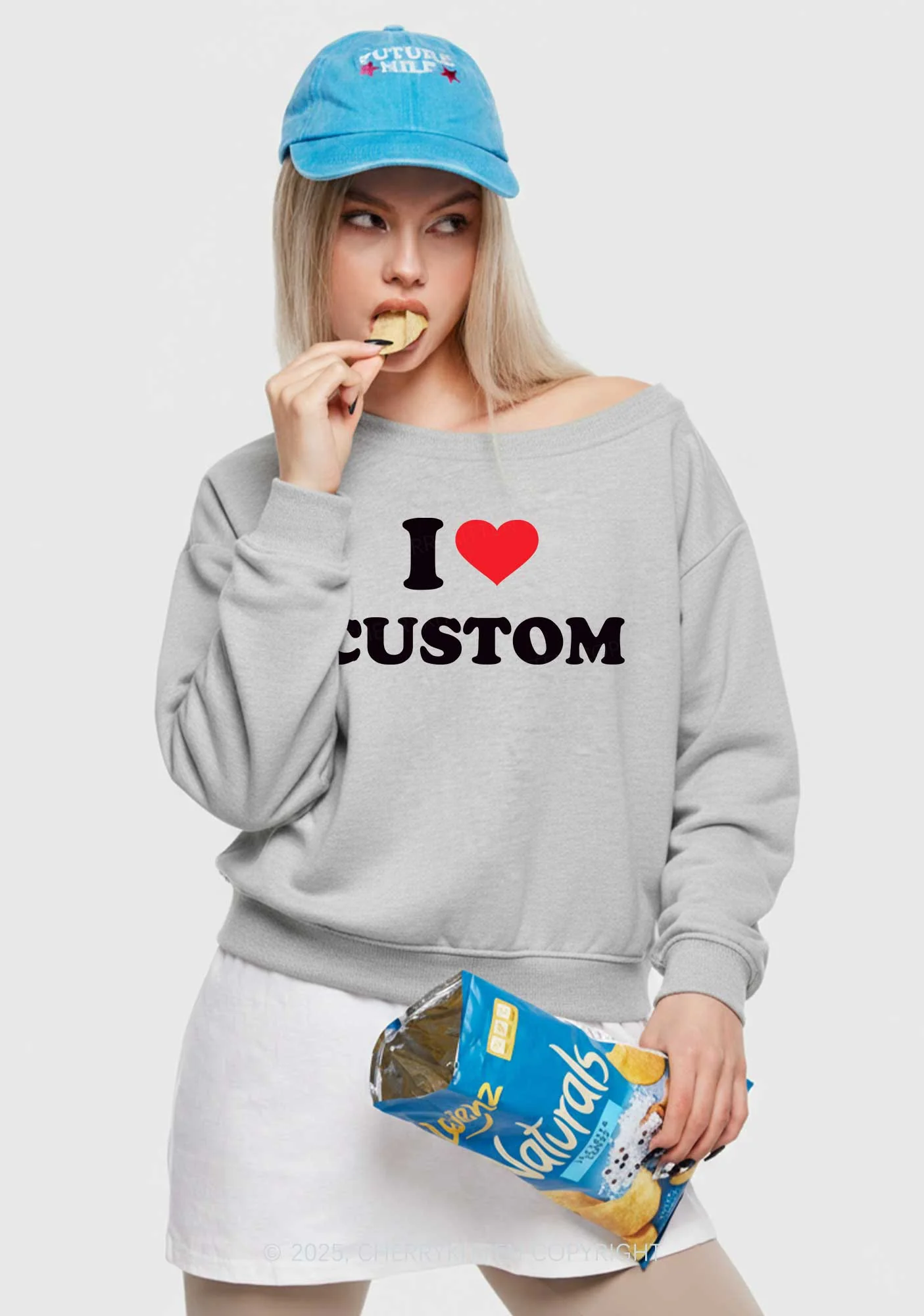 I Love Custom Personalized Y2K Off Shoulder Sweatshirts Cherrykitten - Image 2