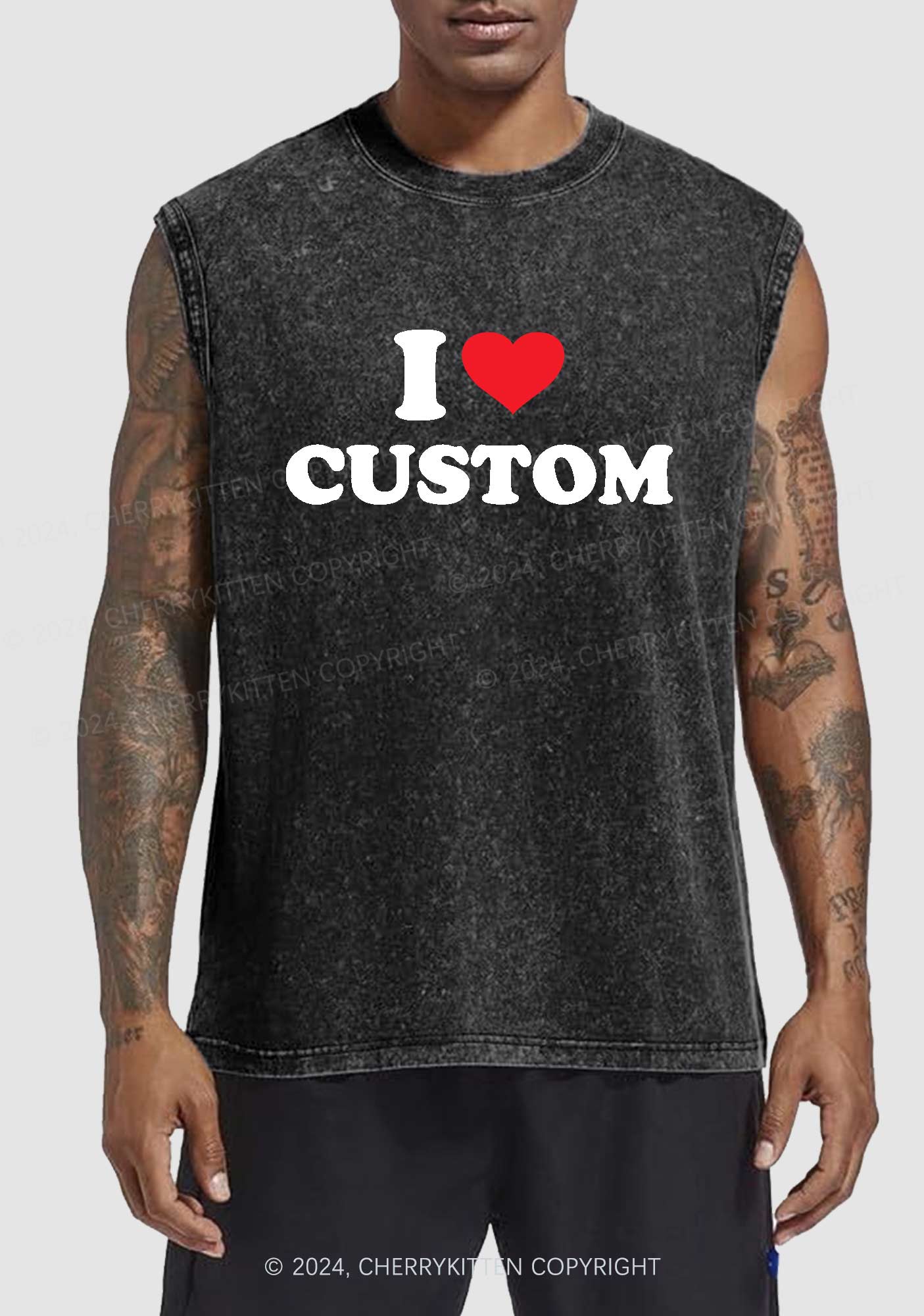 I Love Custom Personalized Y2K Washed Tank Cherrykitten - Image 2