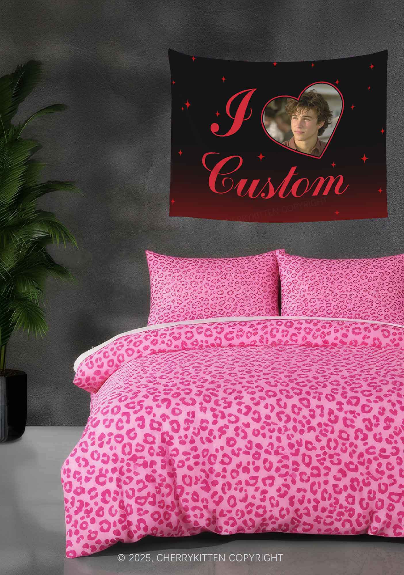 I Love Custom Photo Valentine's Day Flag Y2K Tapestry Cherrykitten - Image 2