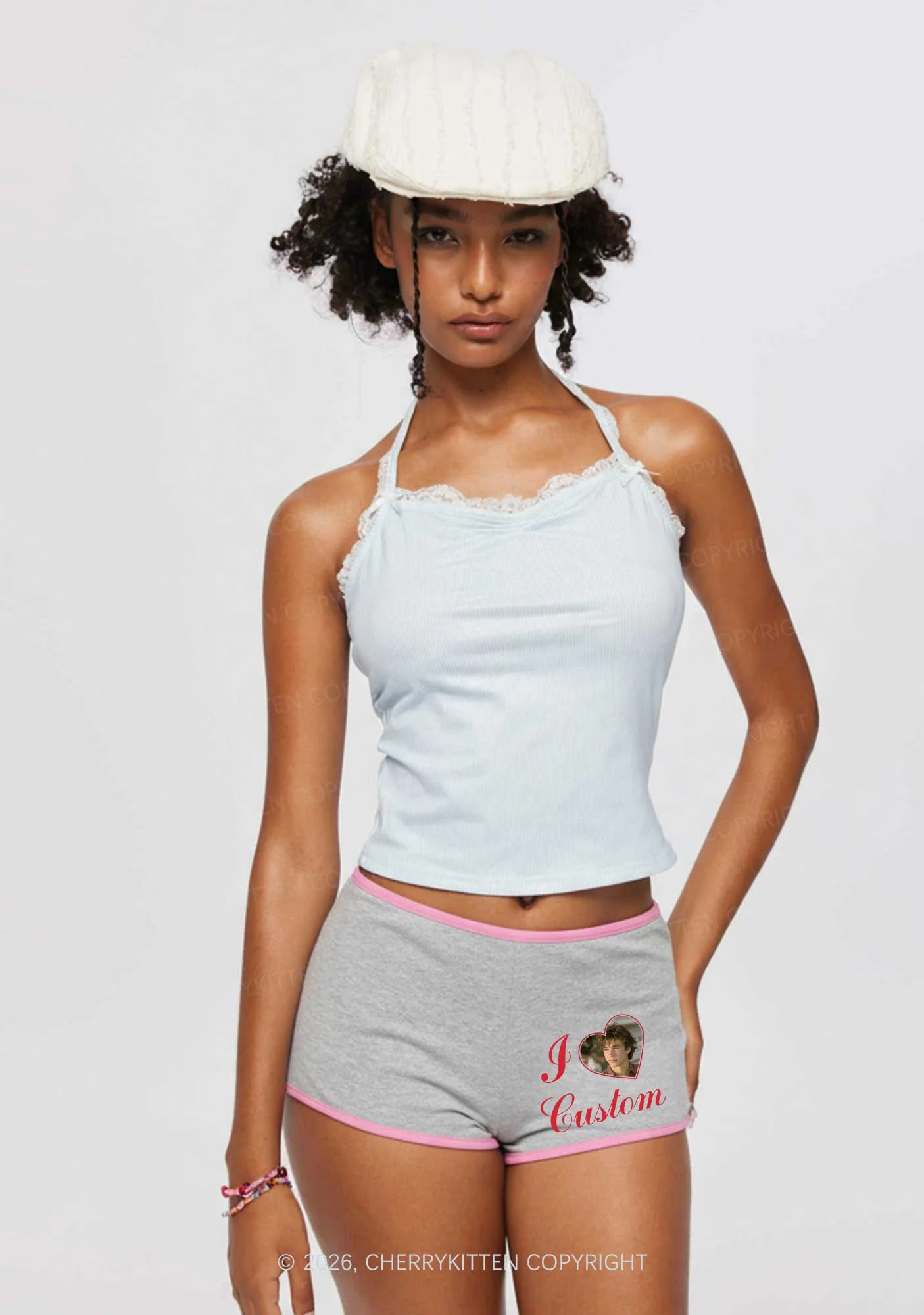 I Love Custom Photo Valentine's Day Y2K Booty Shorts Cherrykitten - Image 2