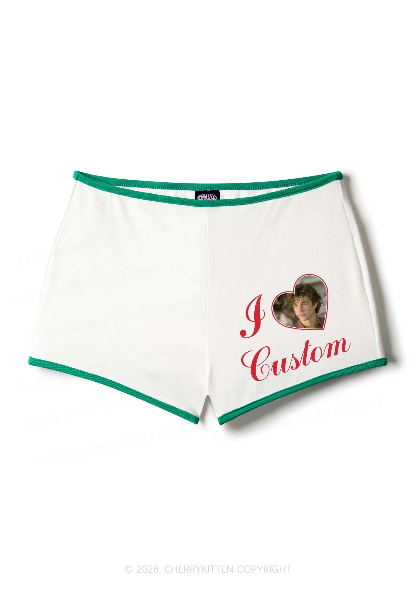 I Love Custom Photo Valentine's Day Y2K Booty Shorts Cherrykitten - Image 3