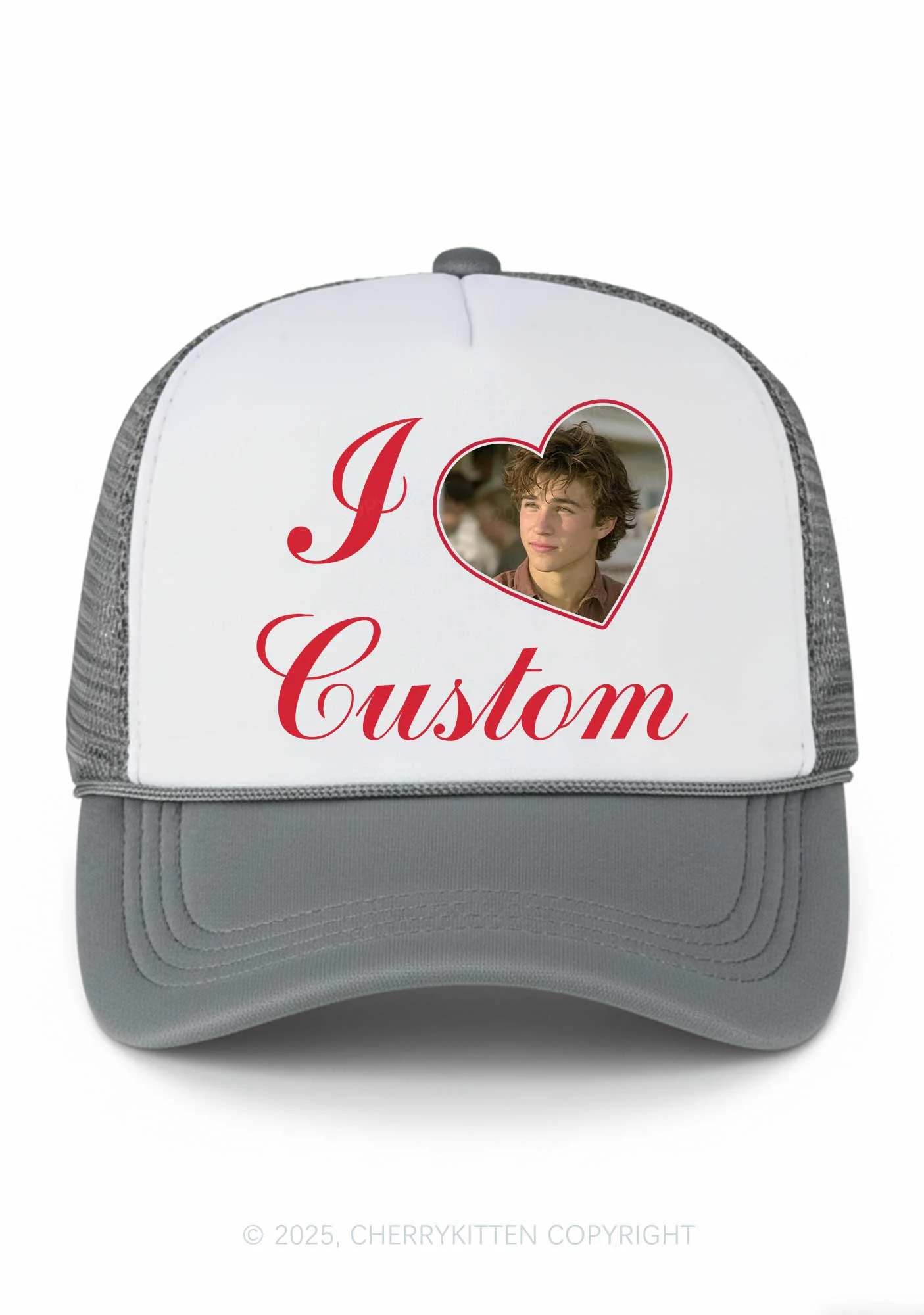I Love Custom Photo Valentine's Day Y2K Colorblock Trucker Hat Cherrykitten - Image 12