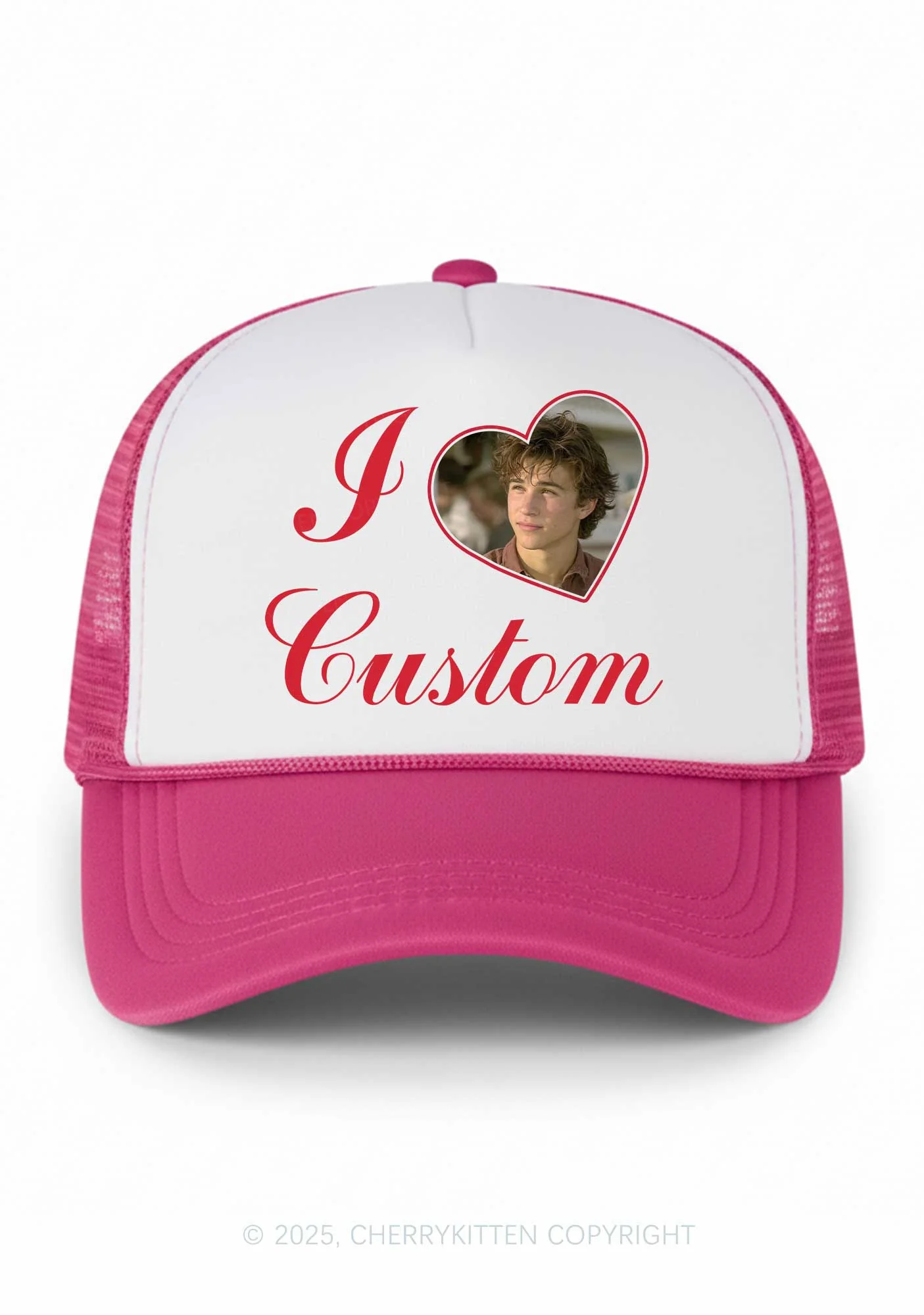 I Love Custom Photo Valentine's Day Y2K Colorblock Trucker Hat Cherrykitten - Image 3