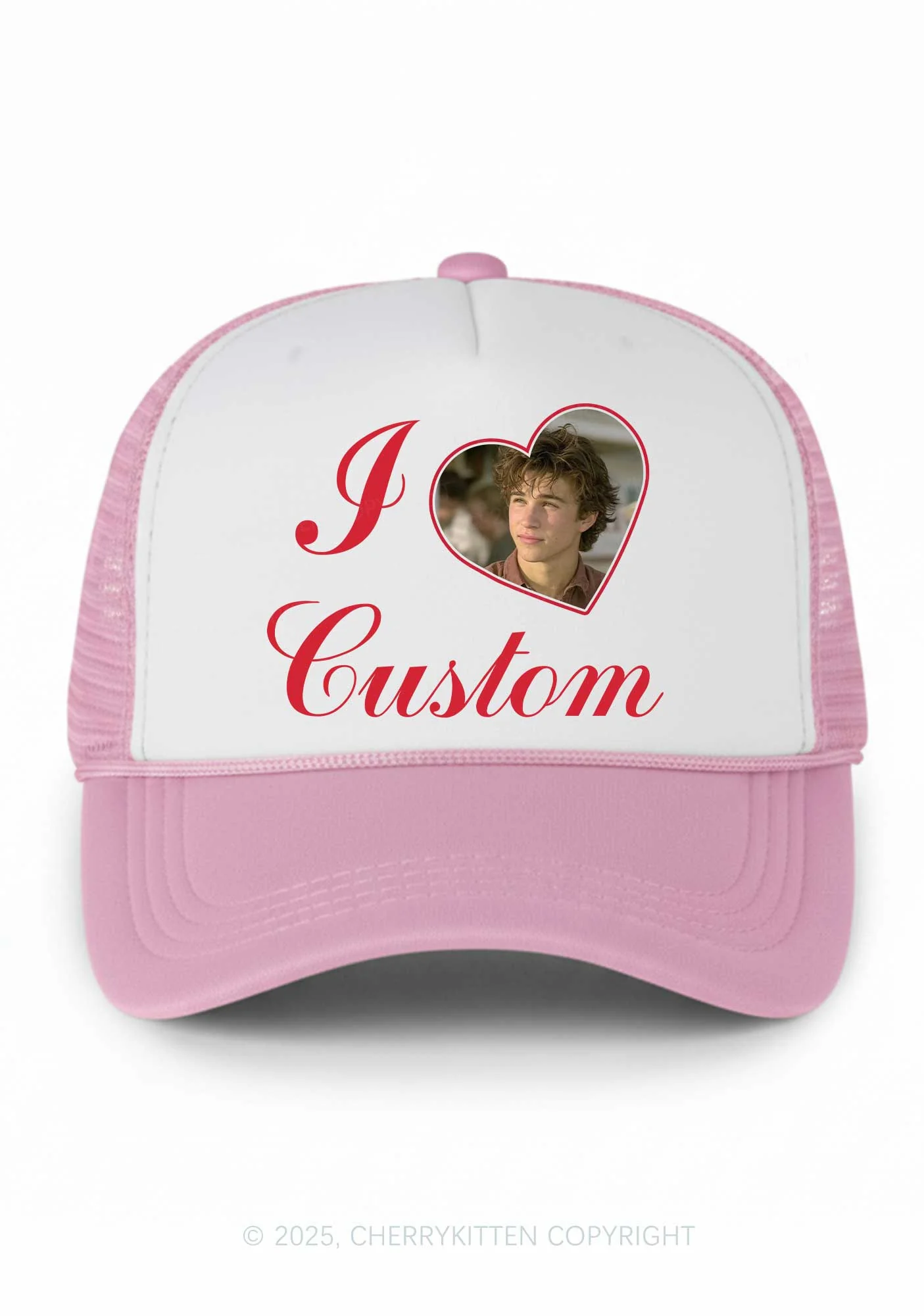 I Love Custom Photo Valentine's Day Y2K Colorblock Trucker Hat Cherrykitten - Image 4
