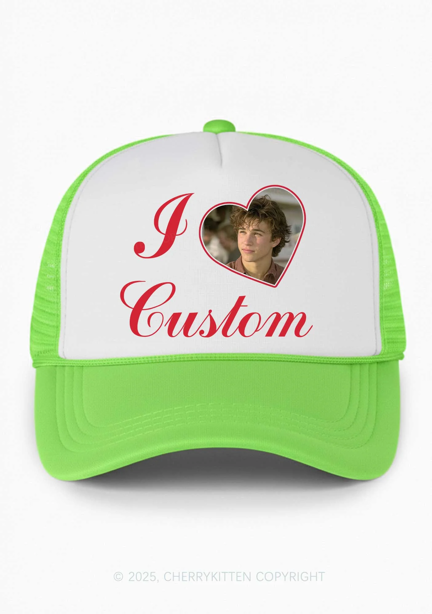 I Love Custom Photo Valentine's Day Y2K Colorblock Trucker Hat Cherrykitten - Image 7