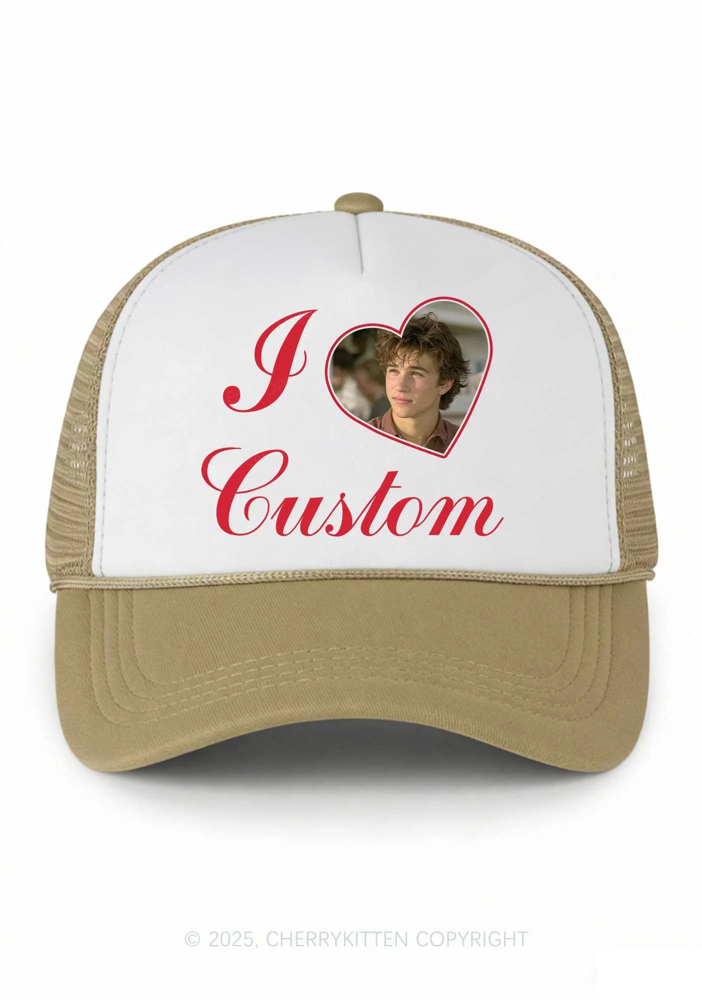 I Love Custom Photo Valentine's Day Y2K Colorblock Trucker Hat Cherrykitten - Image 8