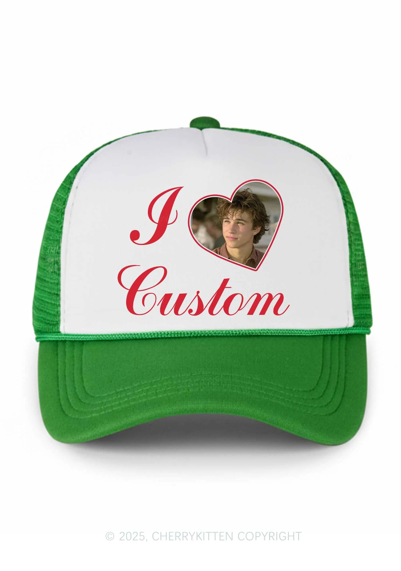 I Love Custom Photo Valentine's Day Y2K Colorblock Trucker Hat Cherrykitten - Image 9