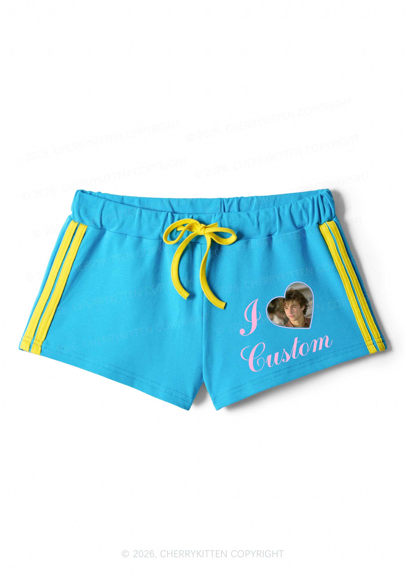 I Love Custom Photo Valentine's Day Y2K Drawstring Mini Shorts Cherrykitten - Image 3